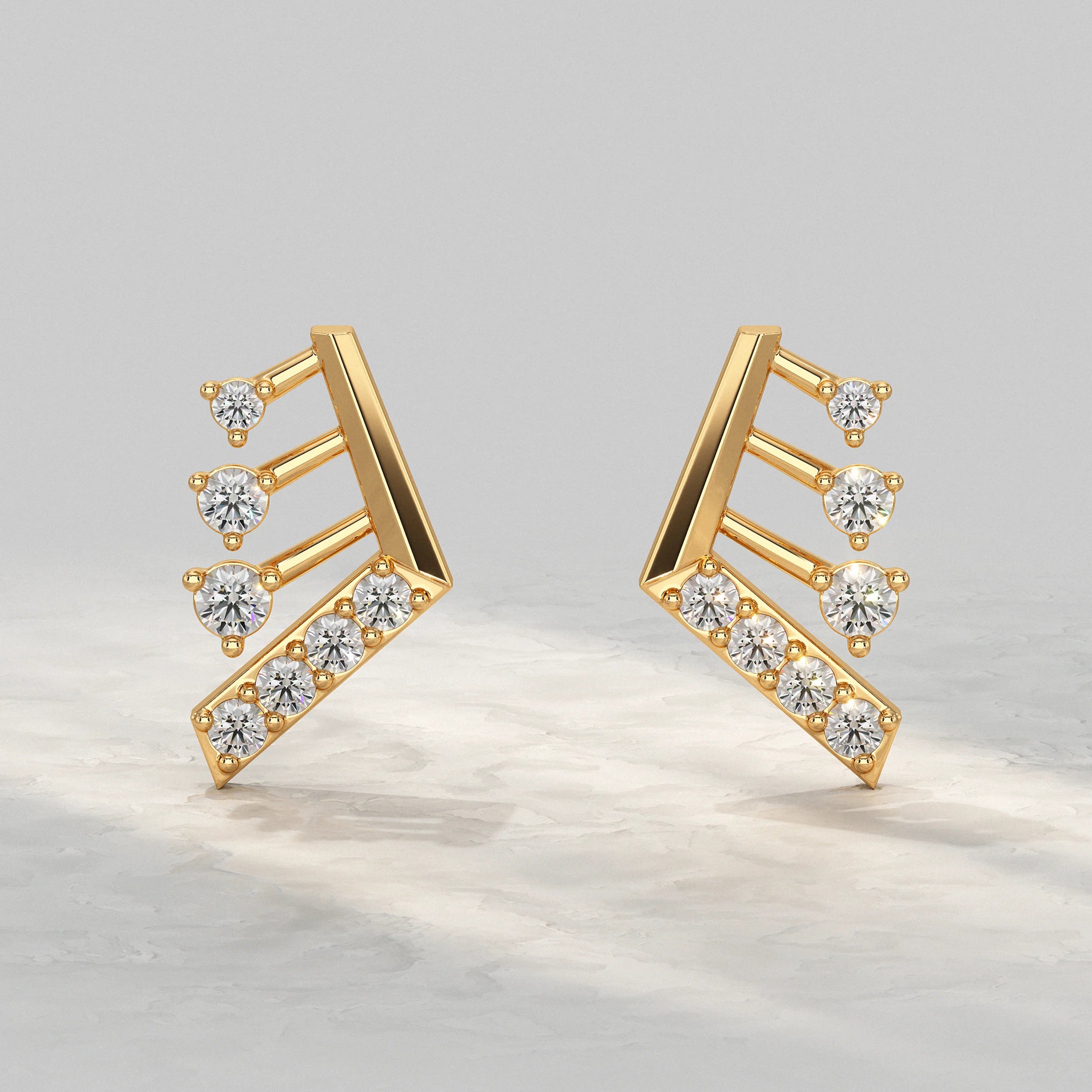 Modern Angled Diamond Bar Design Stud Earrings