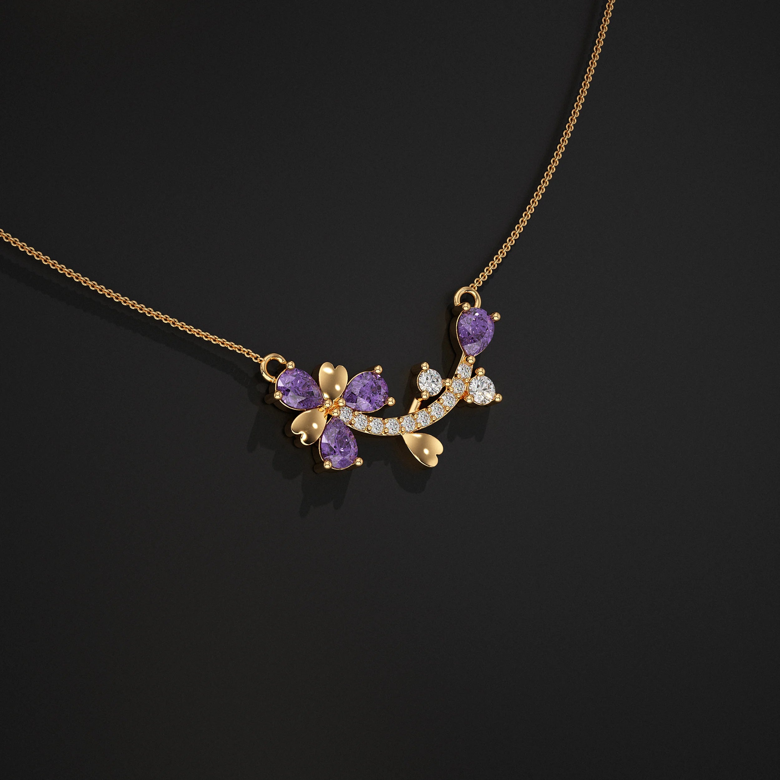 Pear Amethyst And Lab Diamond Pendant