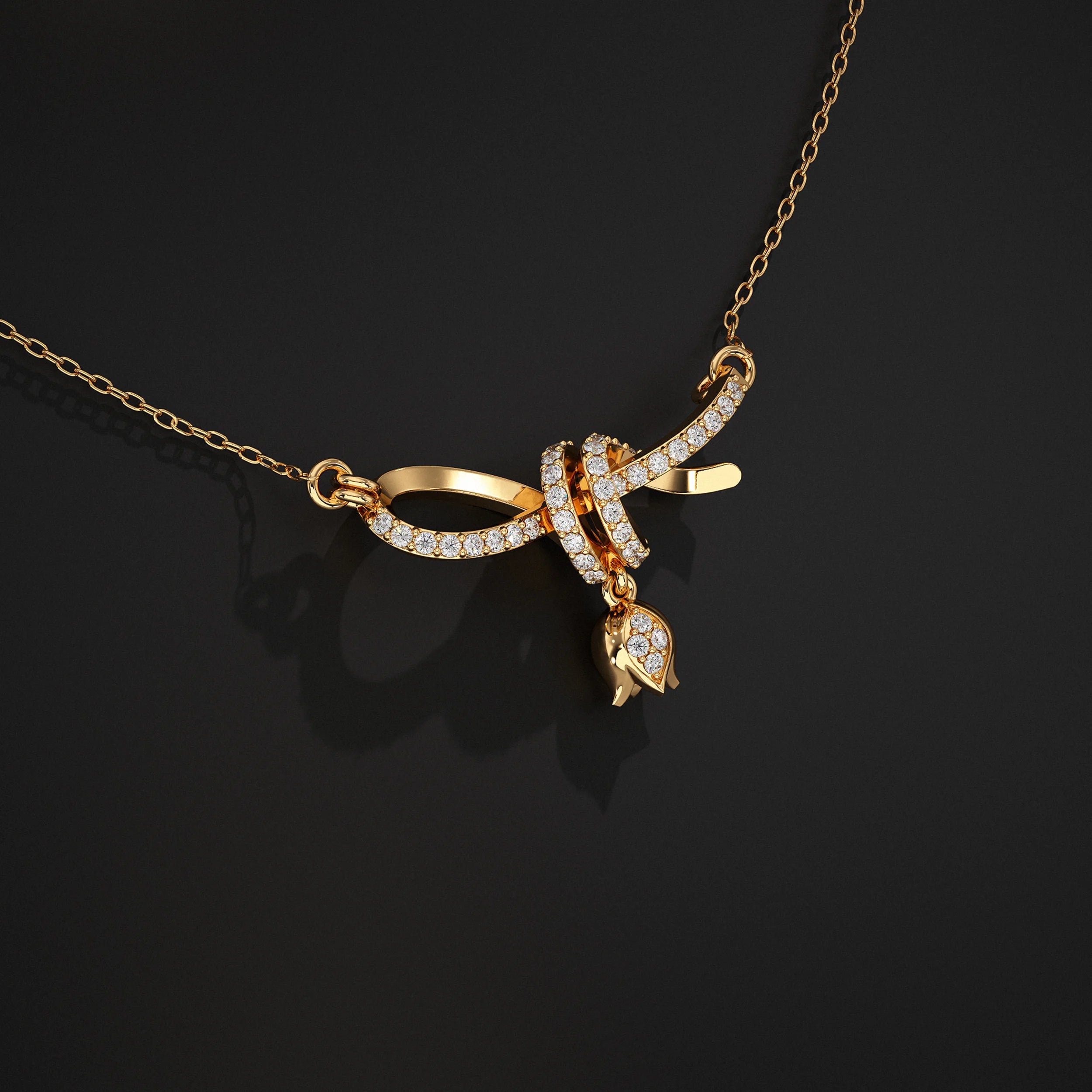 Round Lab Diamond Ribbon Knot Pendant