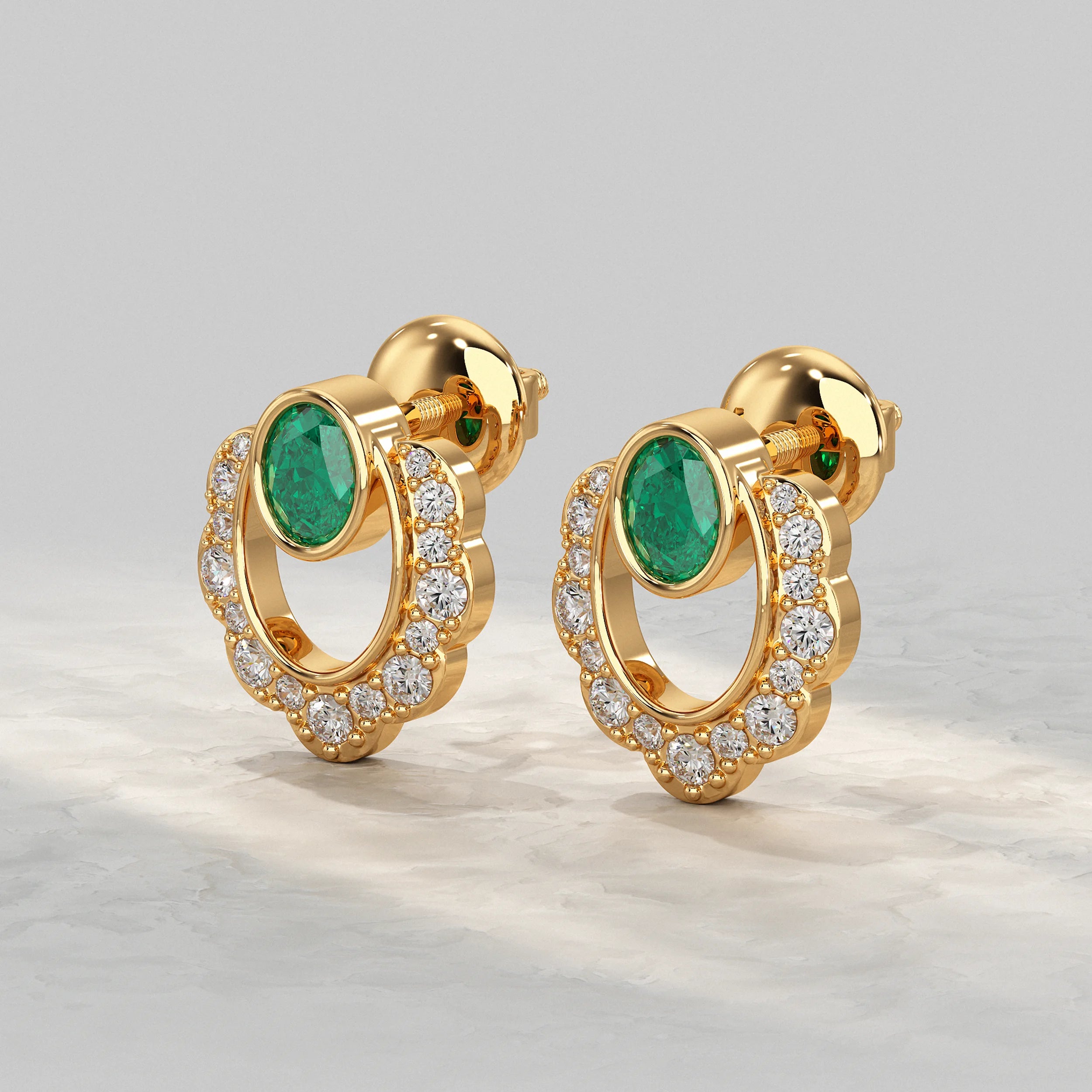 Oval Emerald Halo Stud Lab Diamond Earrings