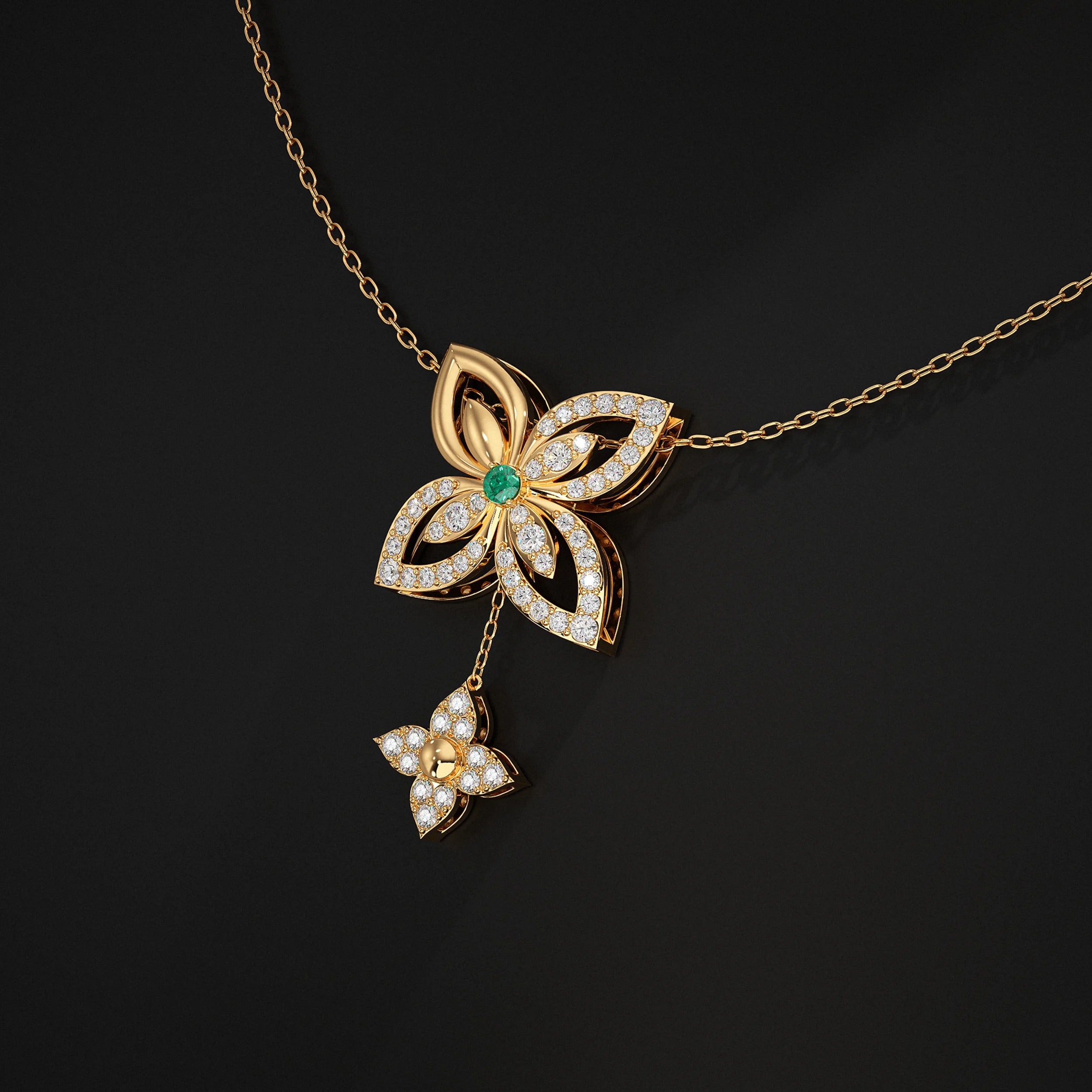 Round Diamond Flower Design With Drop Chains