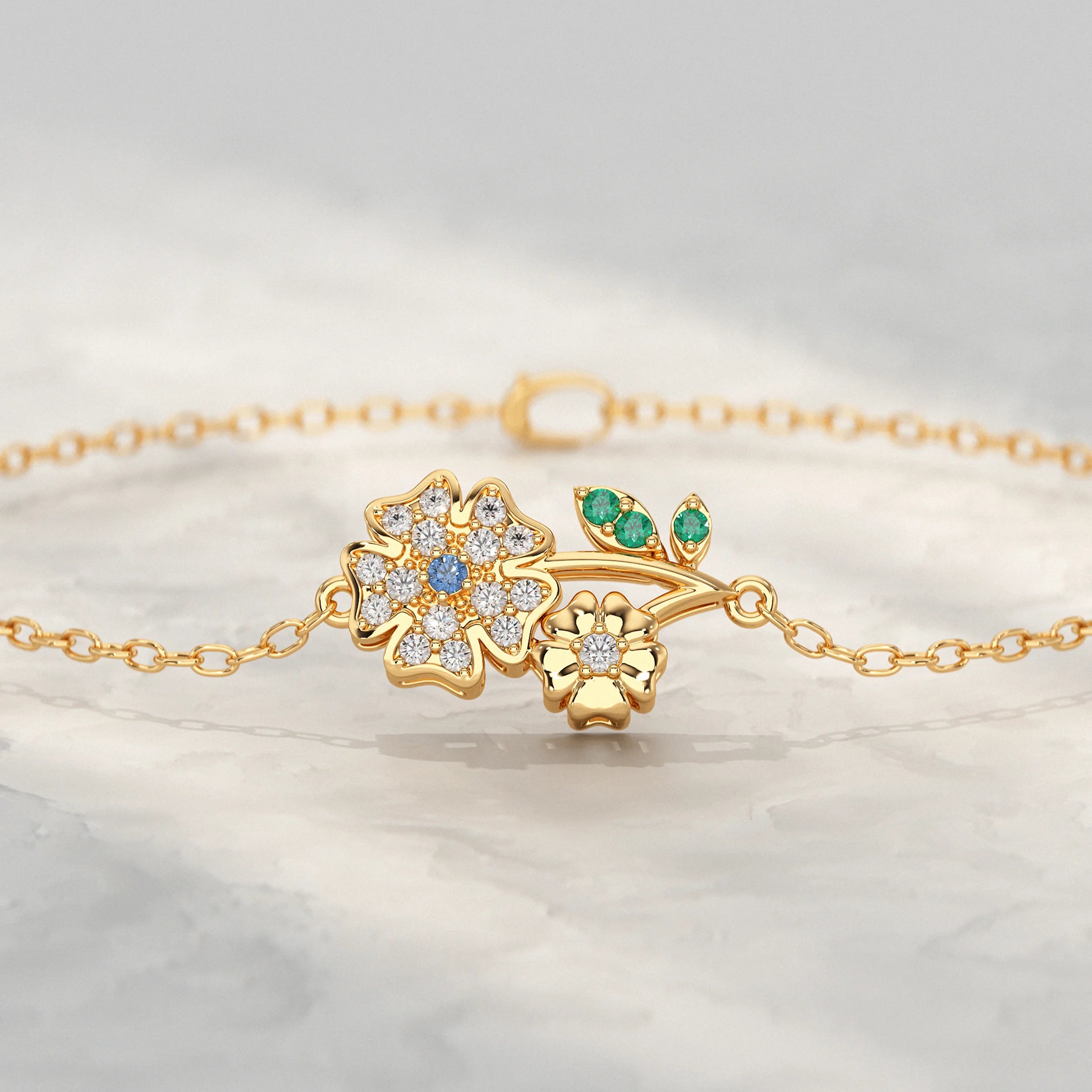 Round Lab Diamond Flower Shape Chain Bracelet