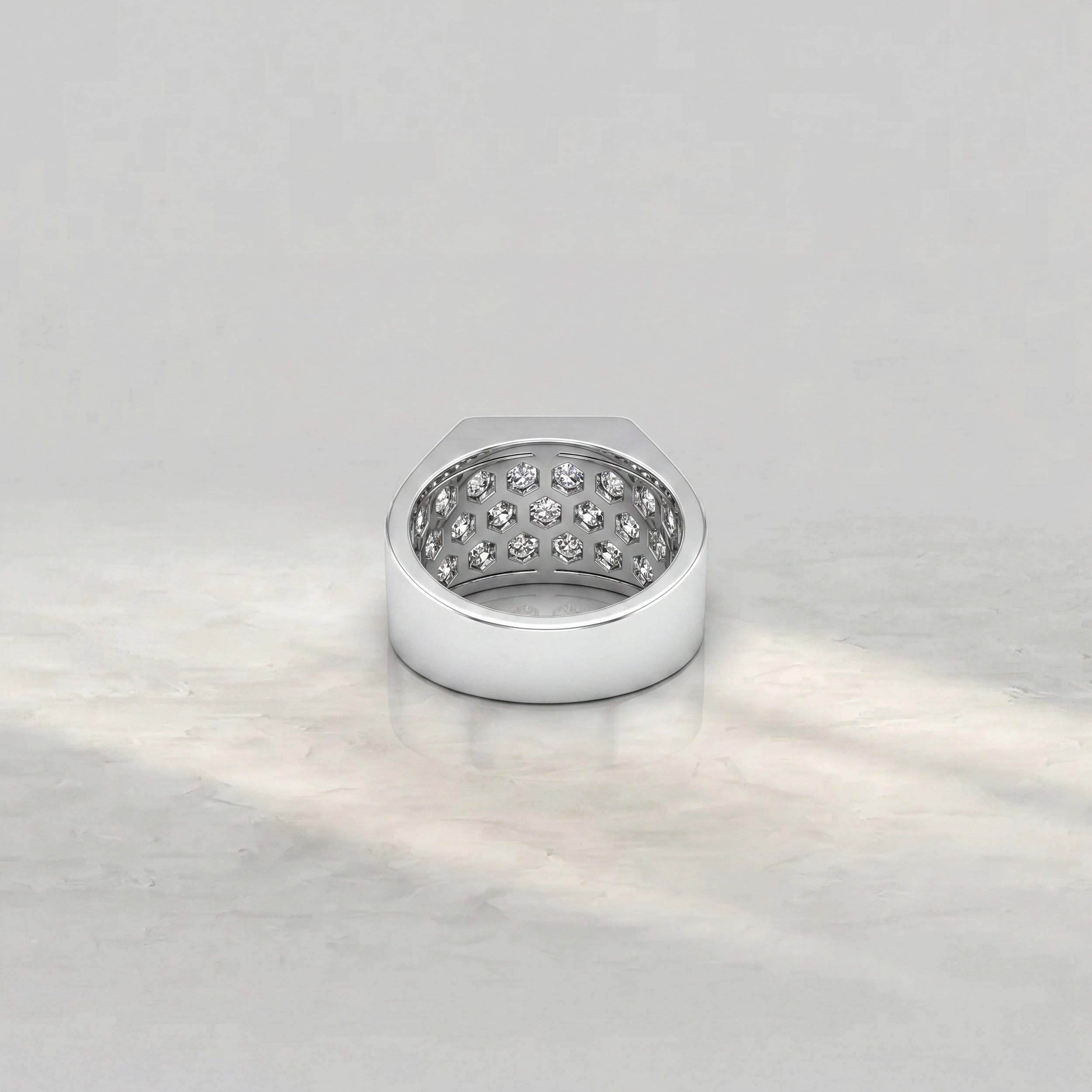 Round Diamond Grid Cluster Men's Ring Band