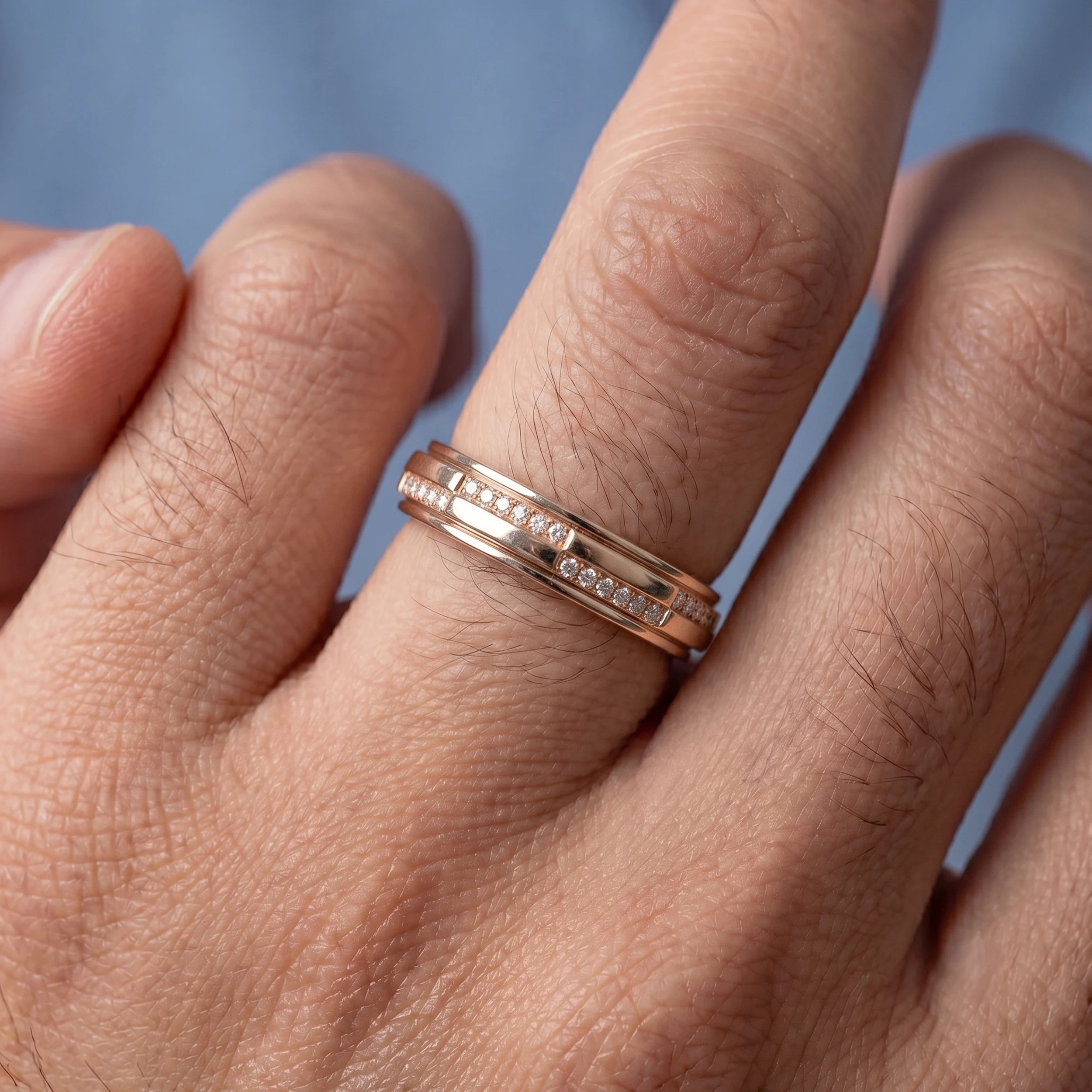 Two Tone Round Diamond Men's Wedding Band Band