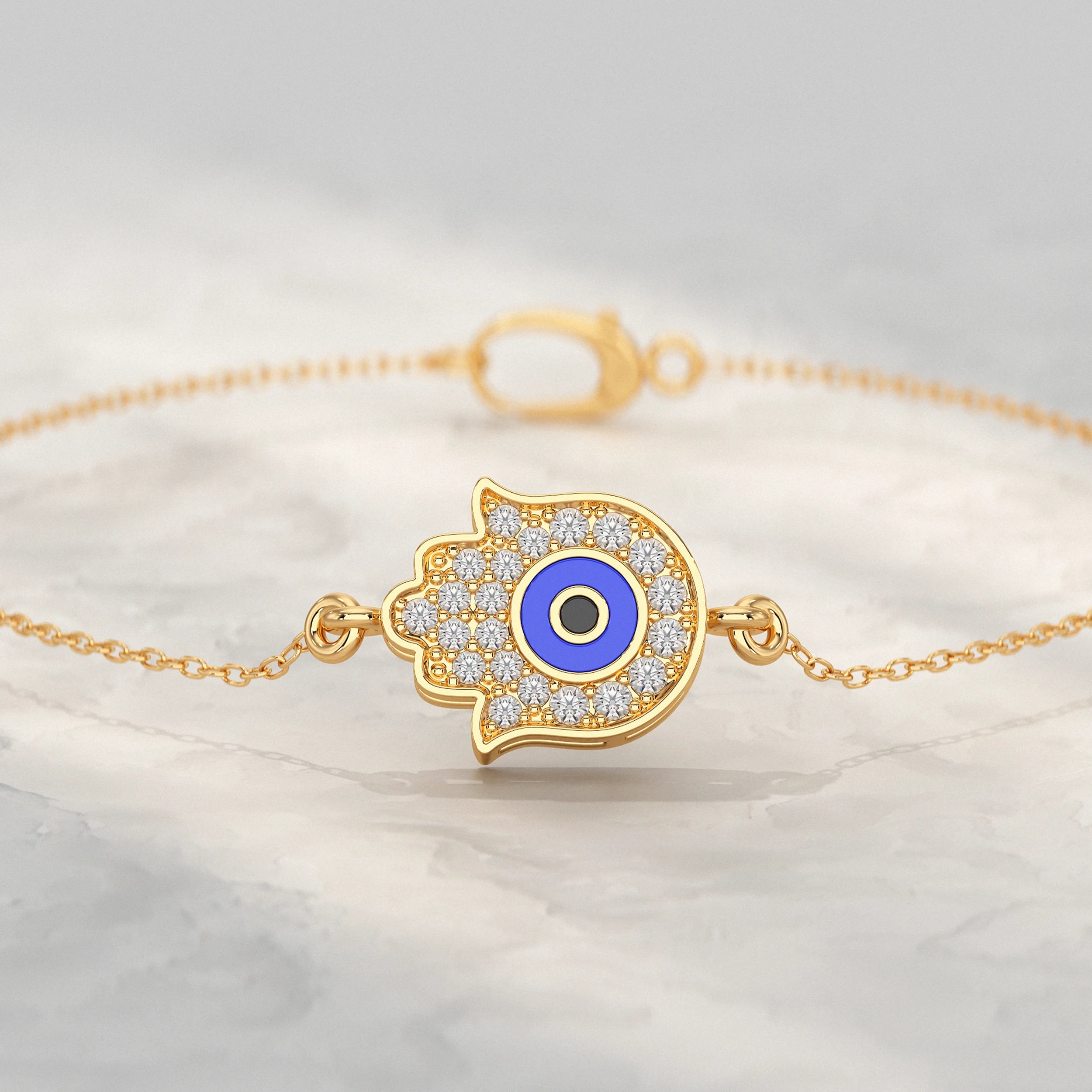 Hamsa Hand Evil Eye Lab Diamond Bracelet