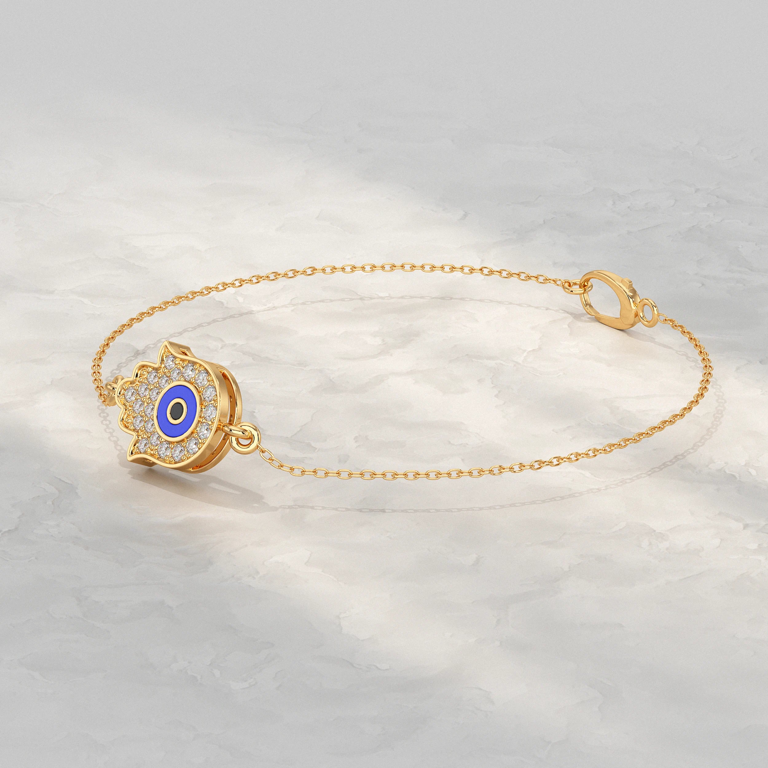 Hamsa Hand Evil Eye Lab Diamond Bracelet