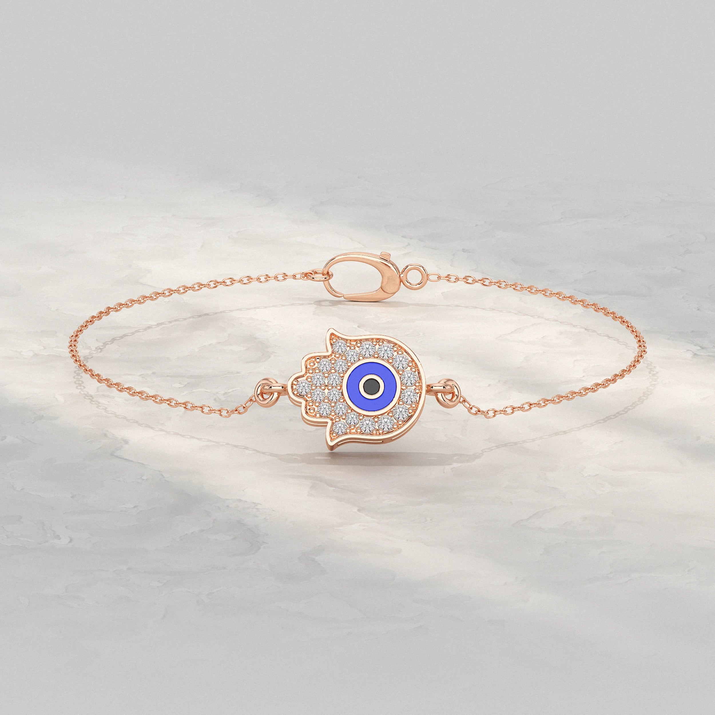 Hamsa Hand Evil Eye Lab Diamond Bracelet