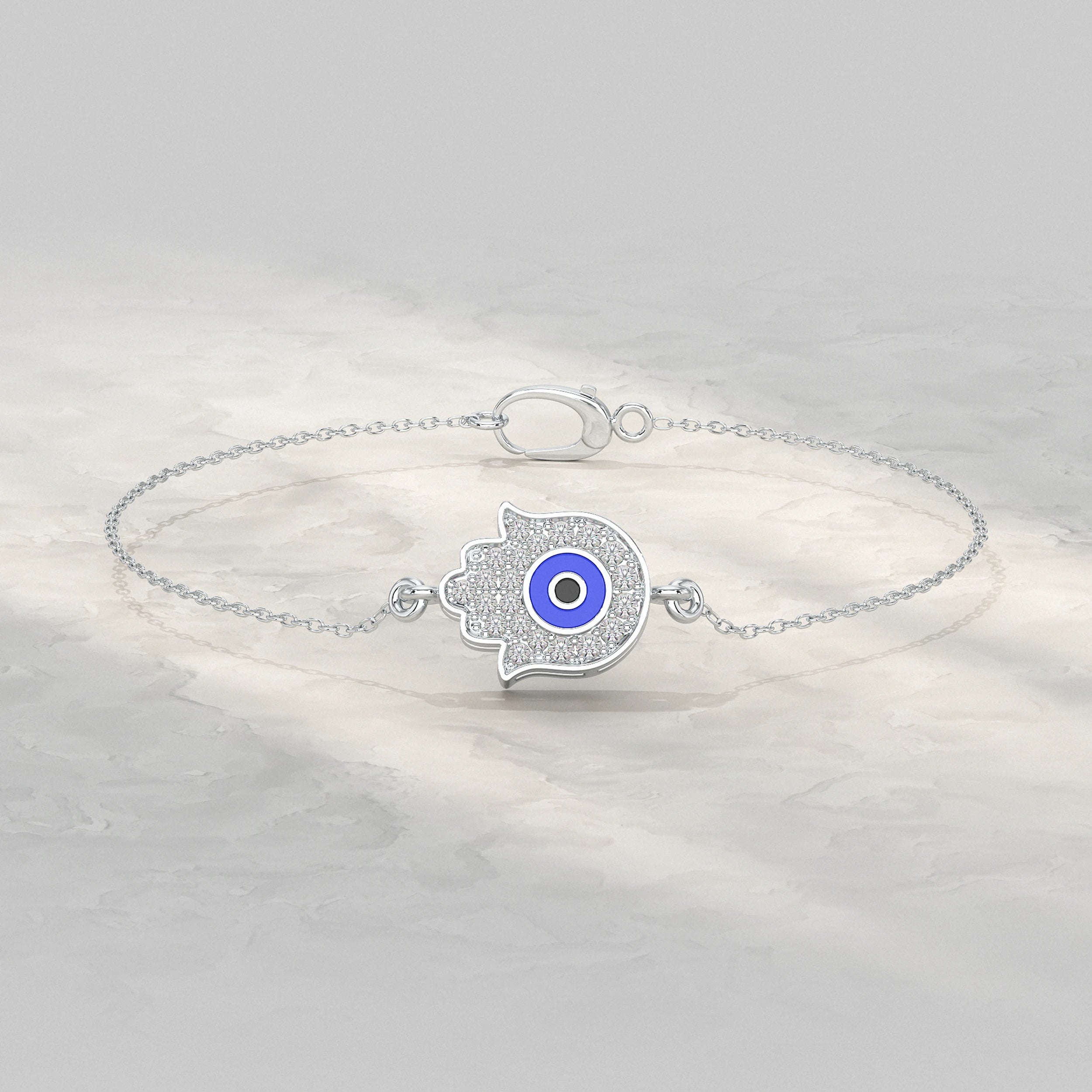 Hamsa Hand Evil Eye Lab Diamond Bracelet