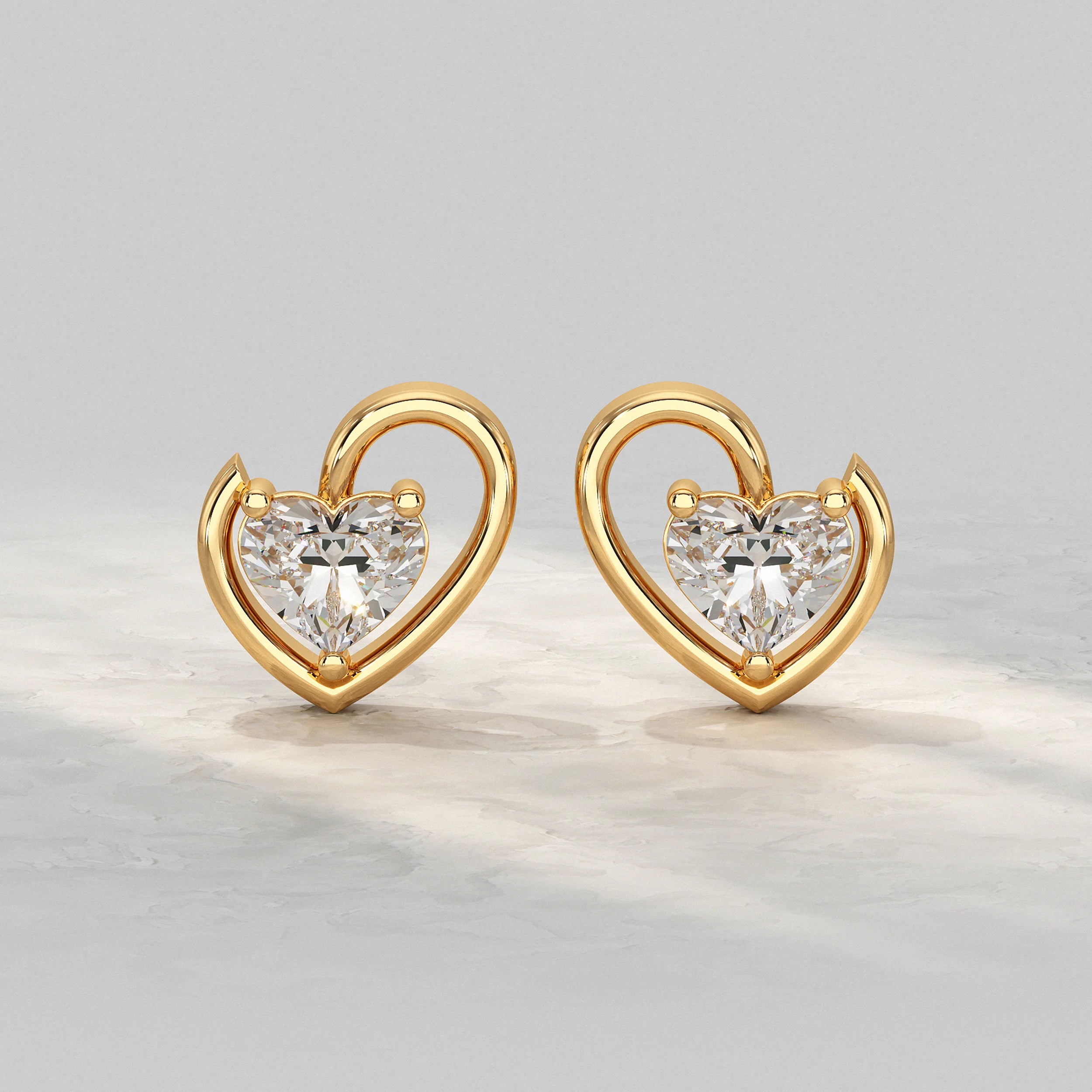 Classic Heart Diamond Stud Earrings