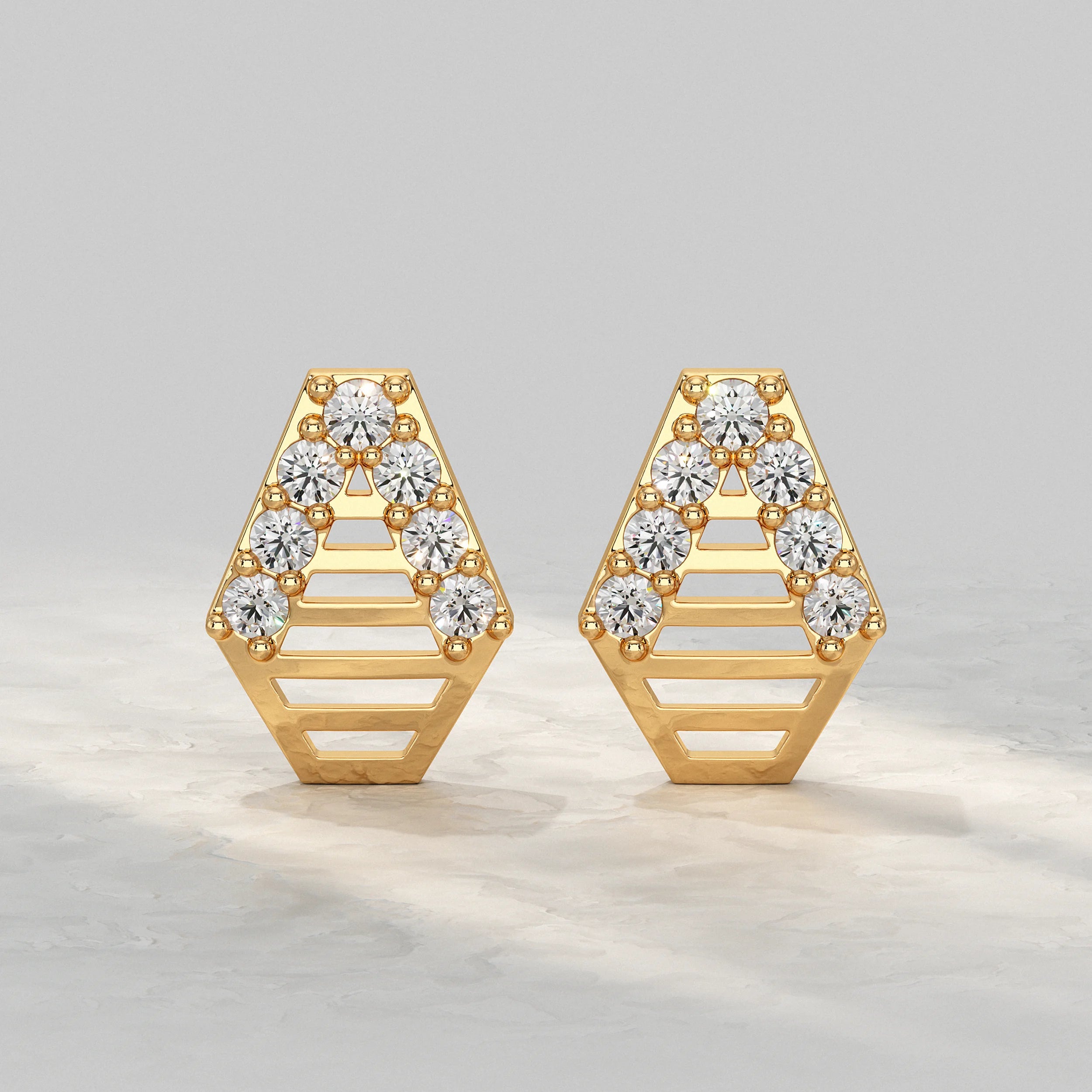 Geometric Ladder Round Diamond Stud Earrings