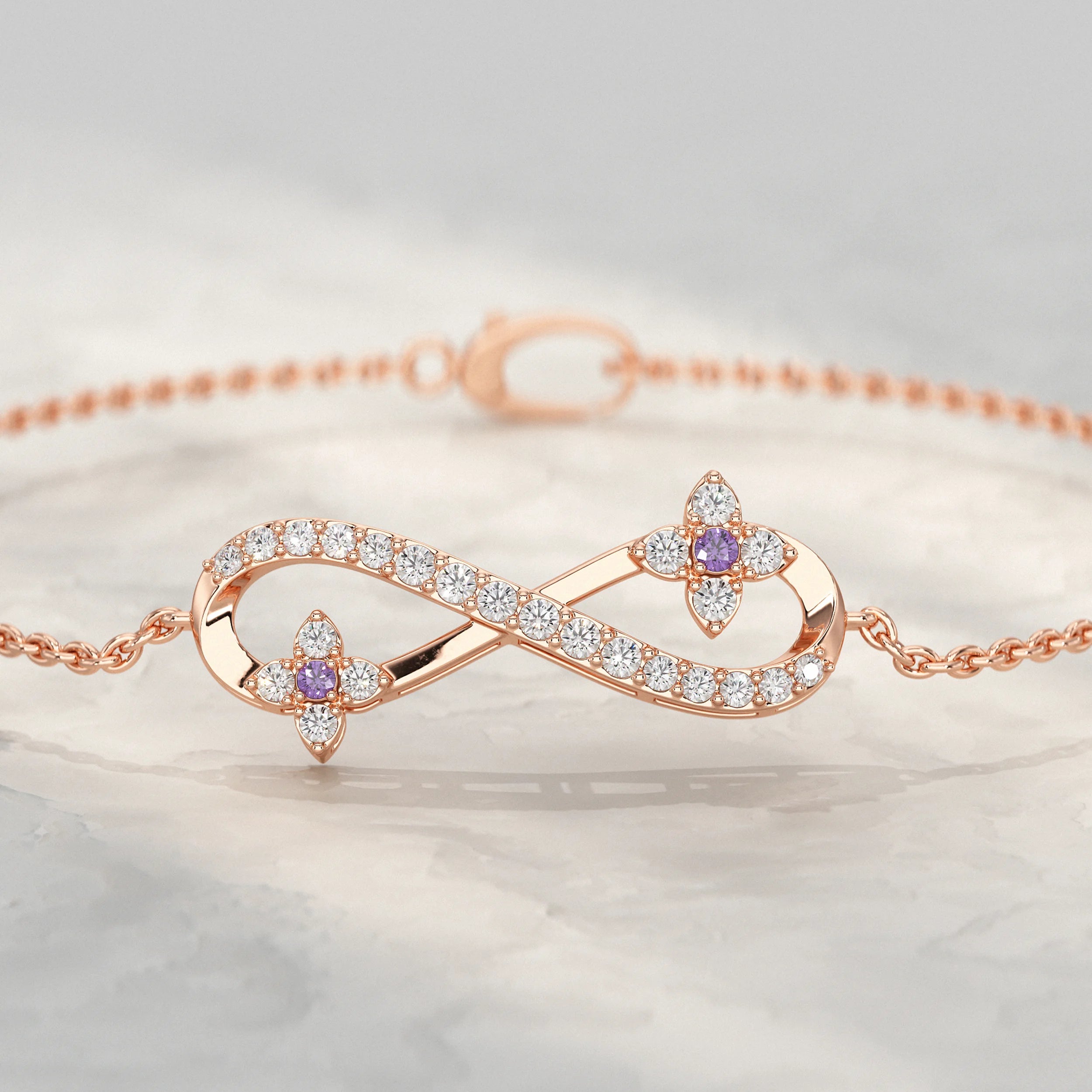 Round Lab Diamond Infinity Charm Chain Bracelet