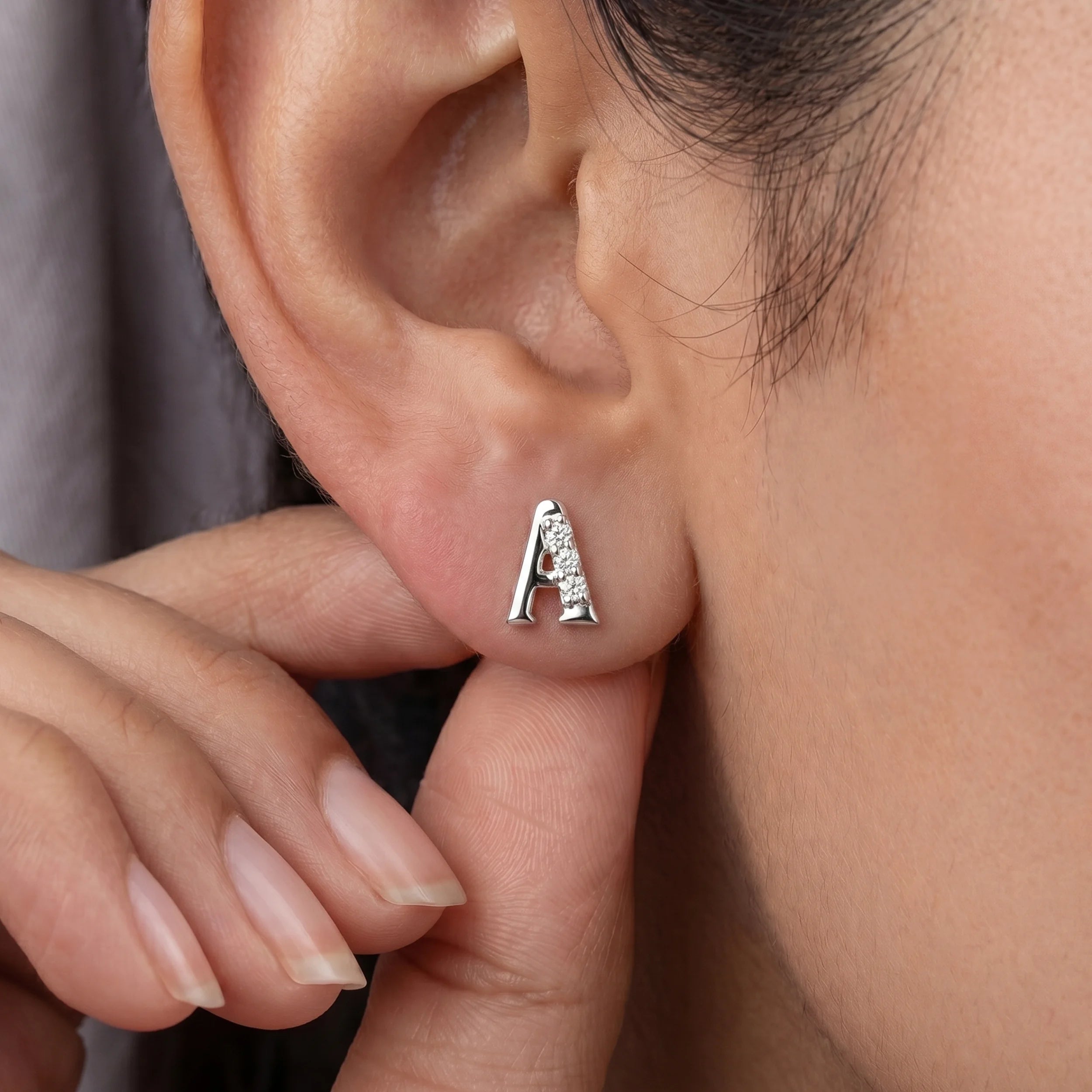 Initial Letter Lab Diamond stud earrings