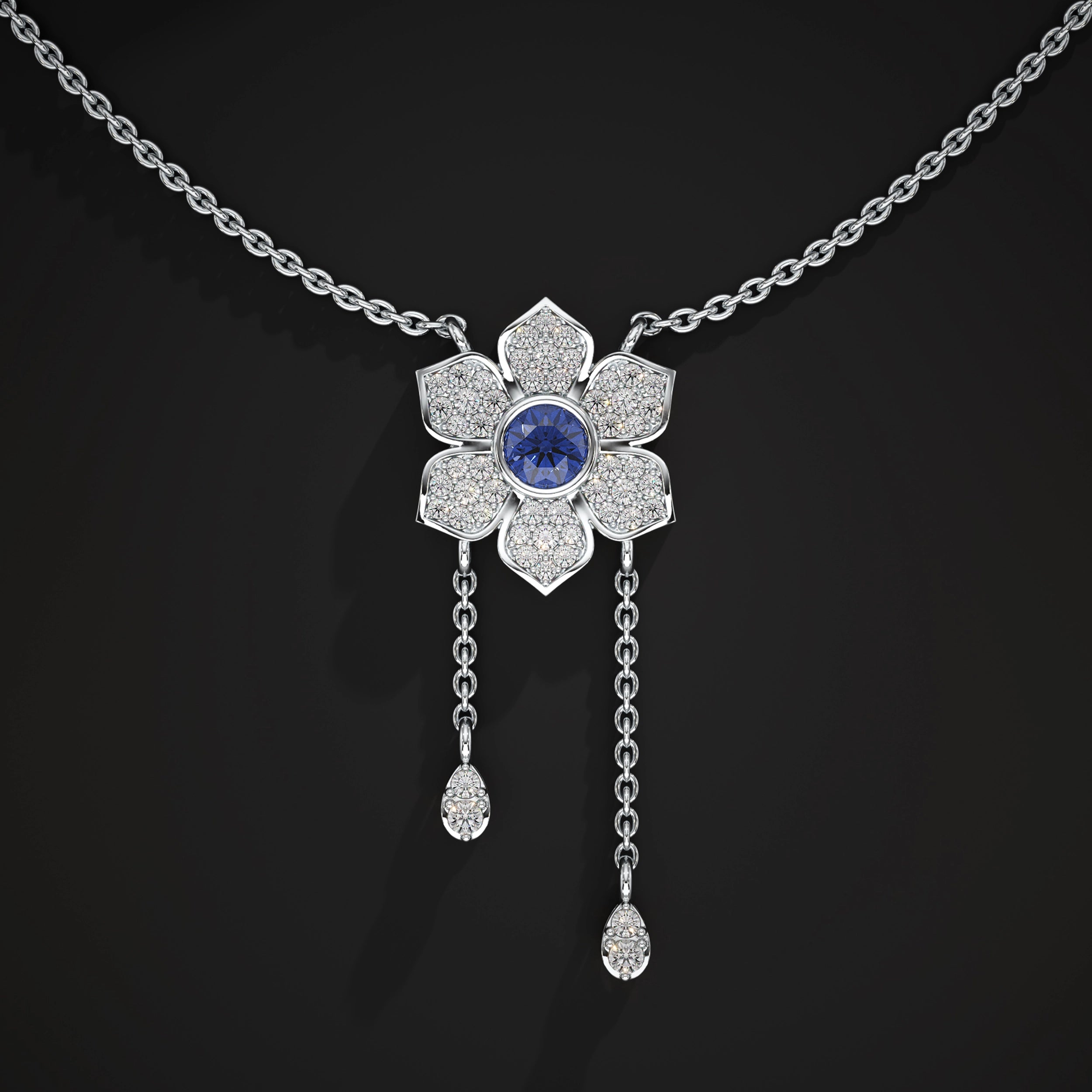 Flower Petal Pendant With Drop Chains