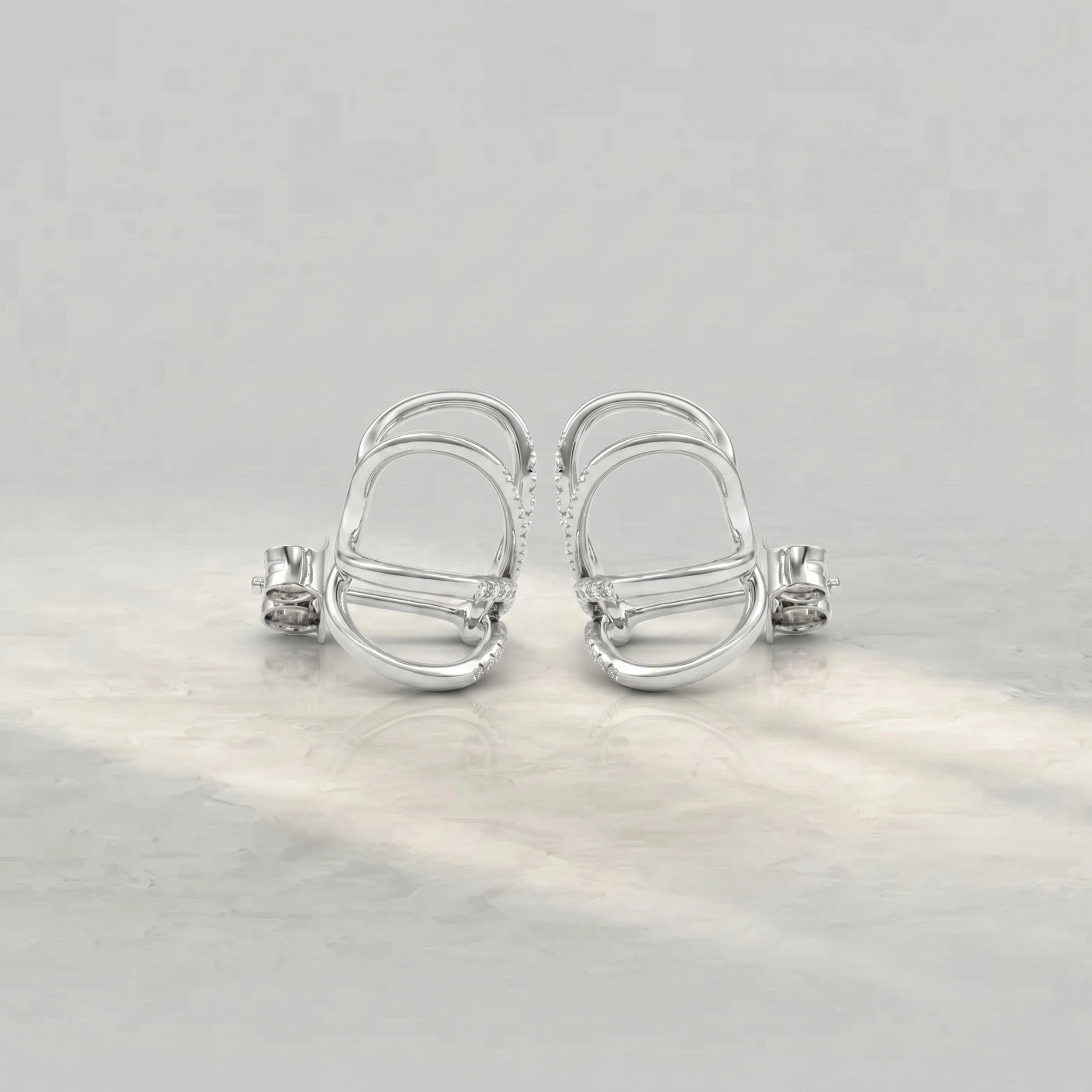 Round Diamond Arrow Cage Huggie Earrings