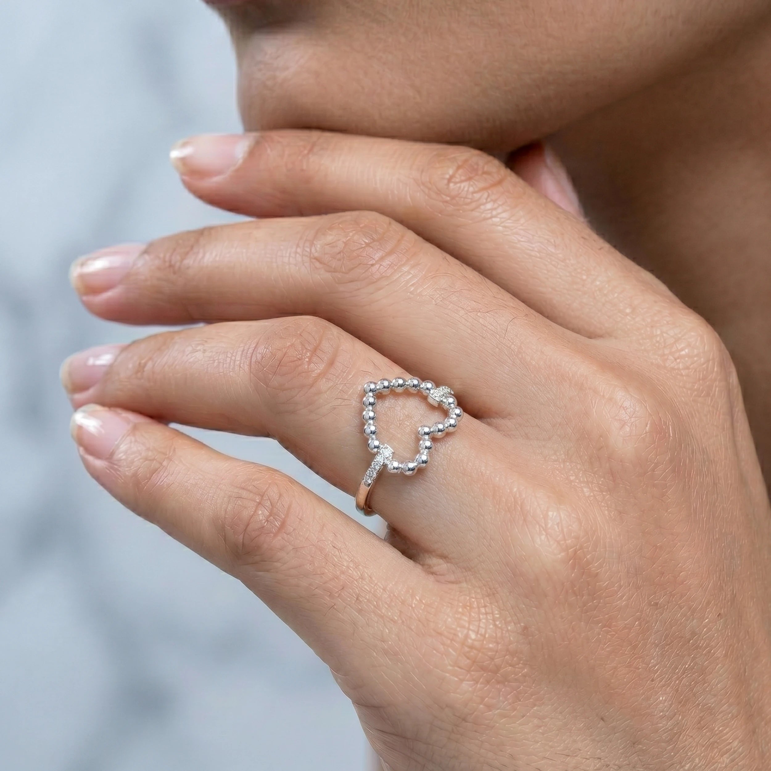 Open Heart Shape Round Diamond Bubble Ring