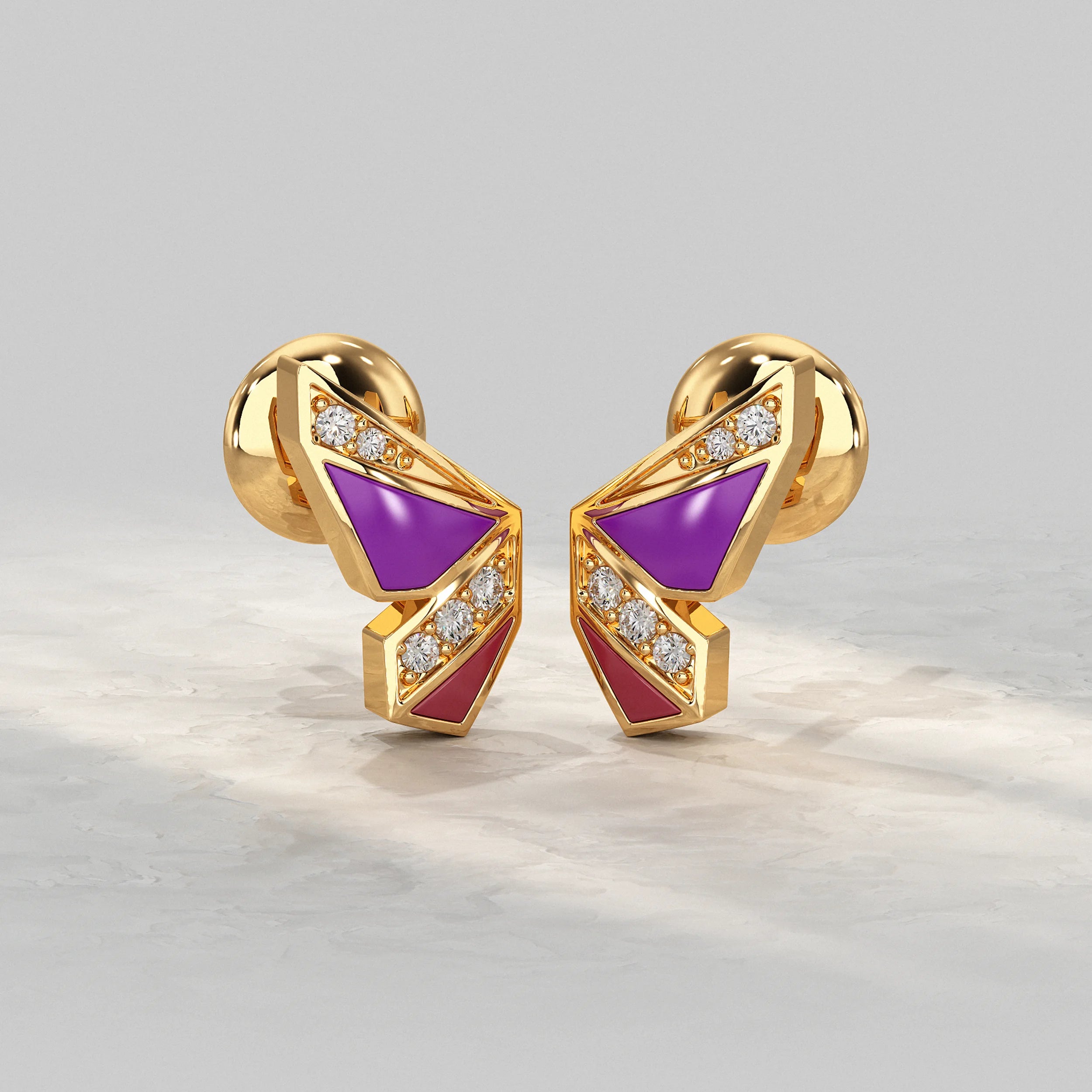 Purple Enamel Butterfly Lab Diamond Stud Earrings