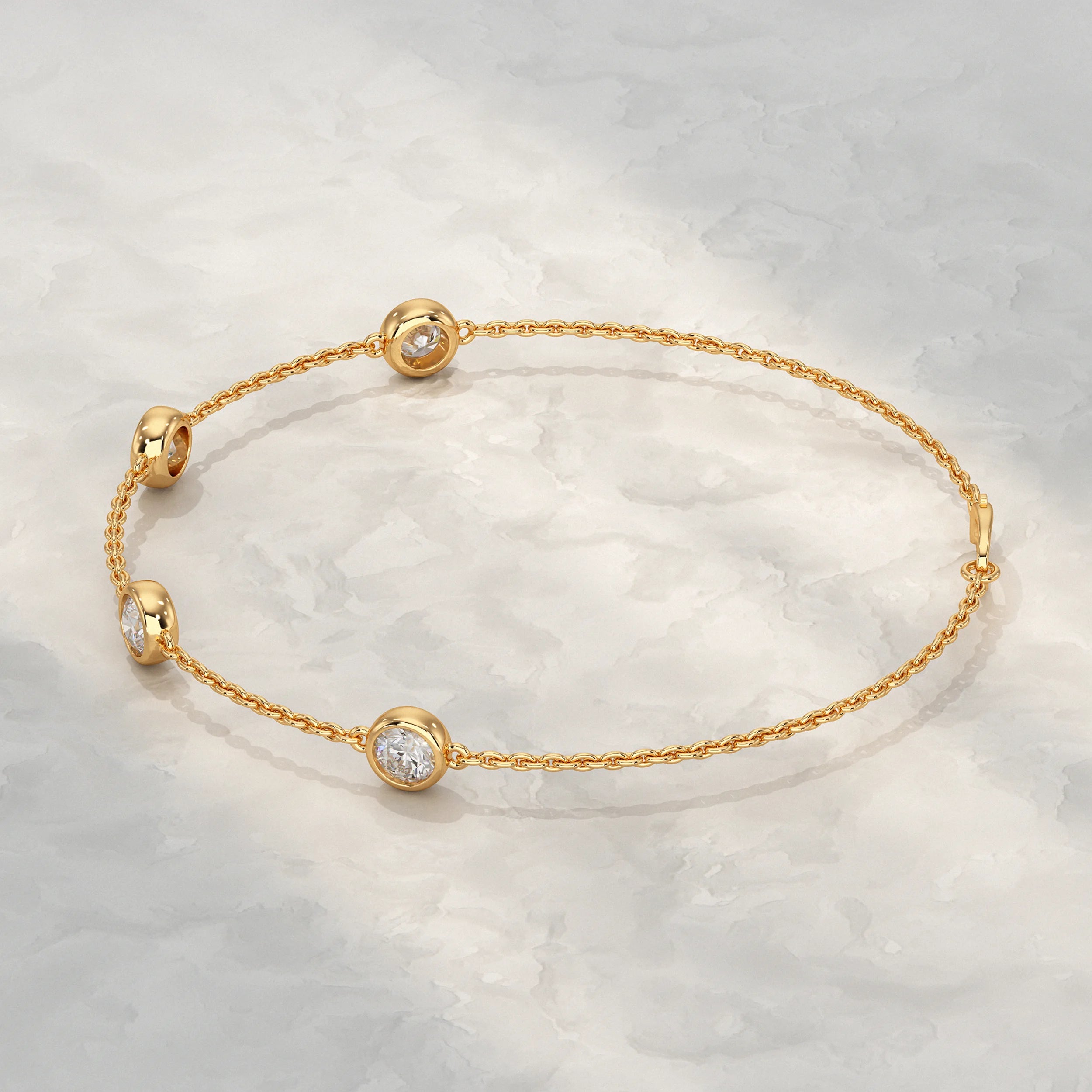 Round Cut Bezel Set Chain Bracelet