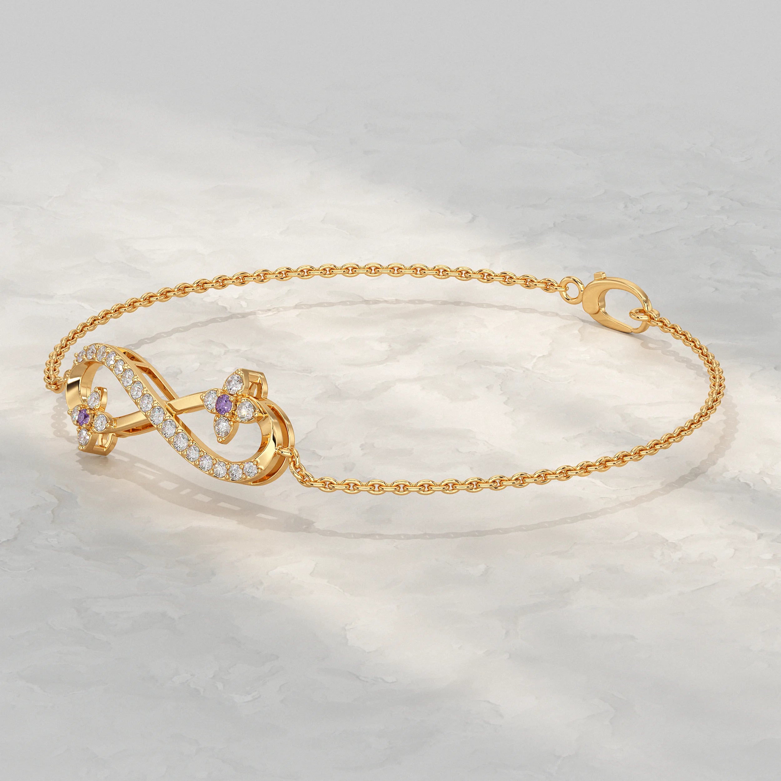 Round Lab Diamond Infinity Charm Chain Bracelet