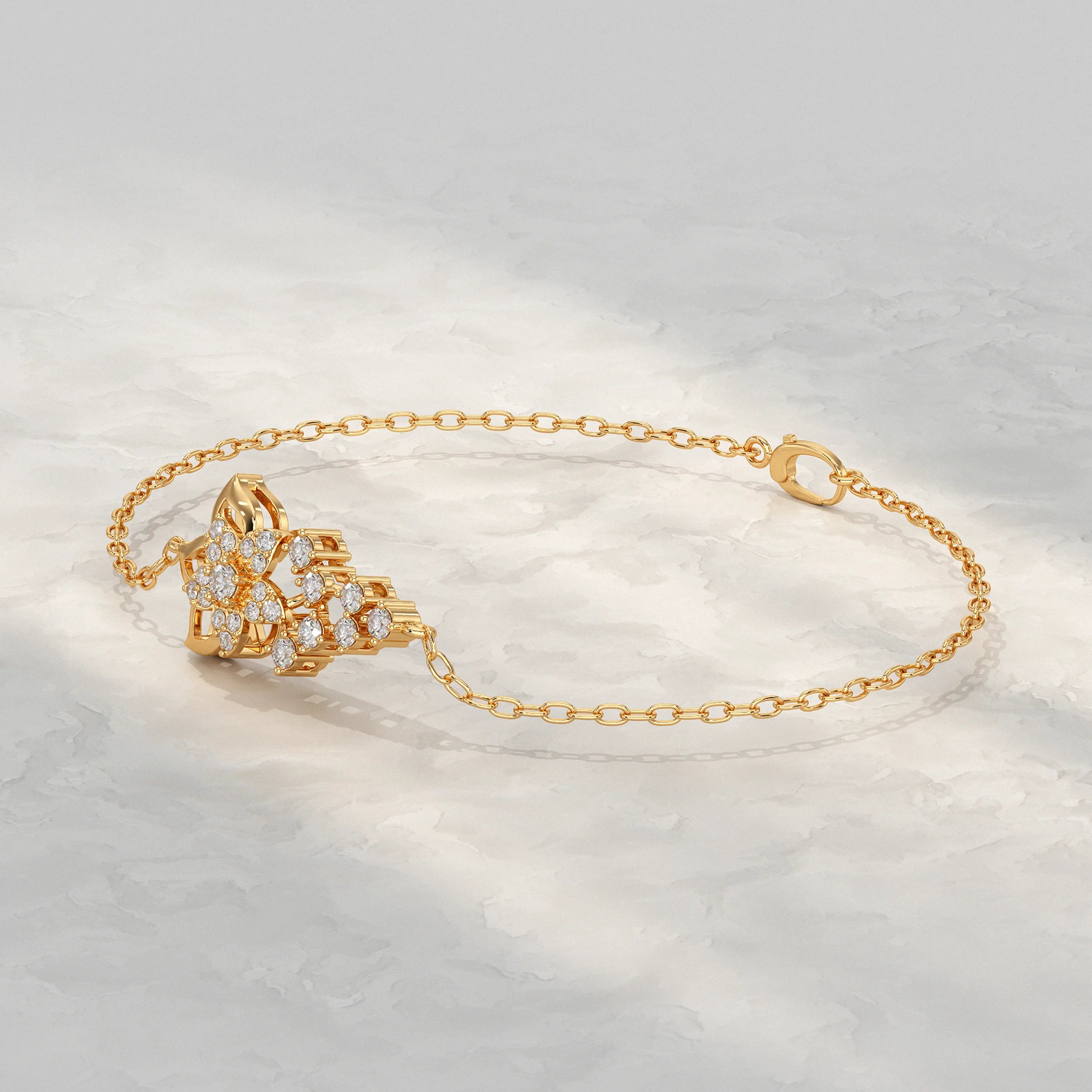 Round Lab Diamond Floral Style Chain Bracelet