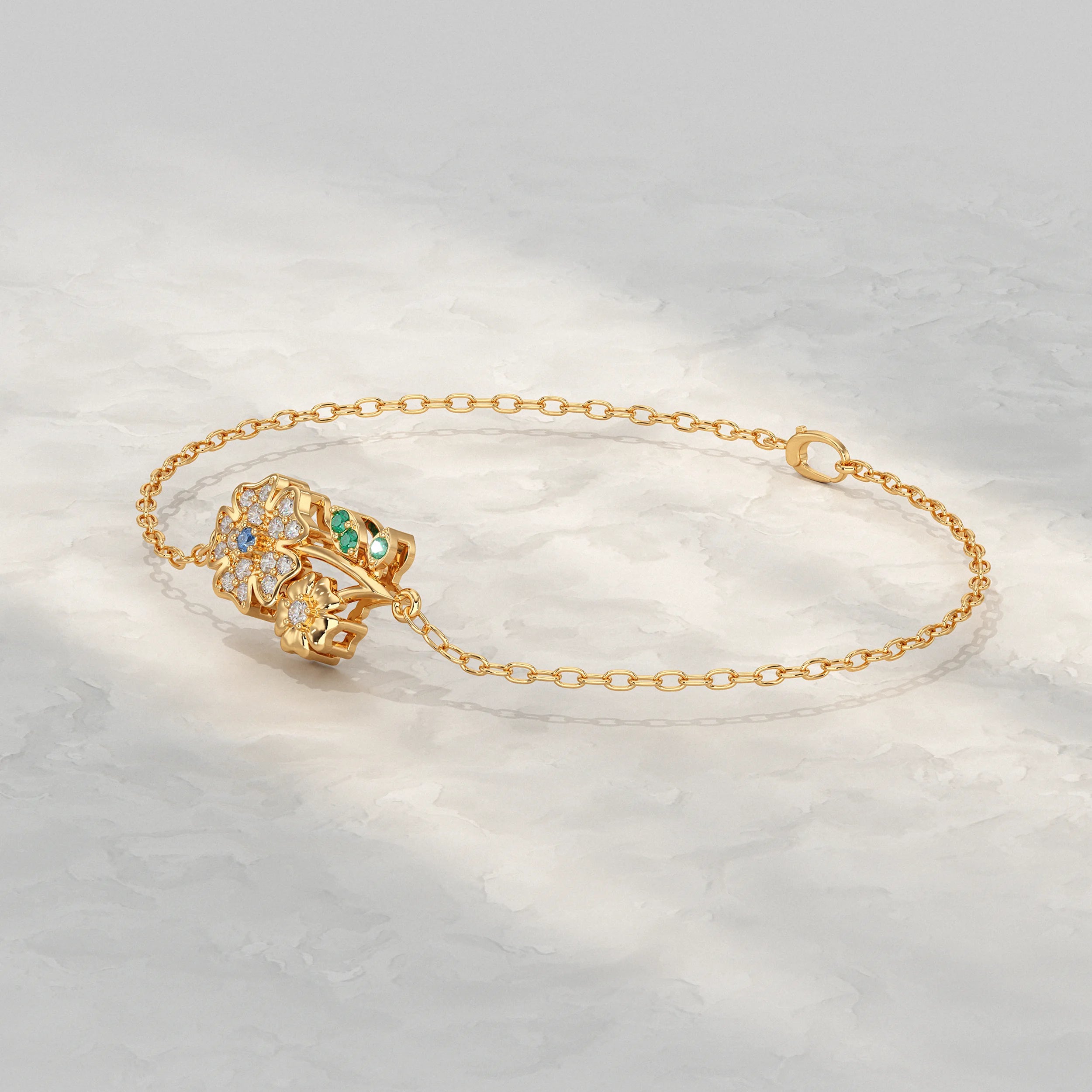 Round Lab Diamond Flower Shape Chain Bracelet