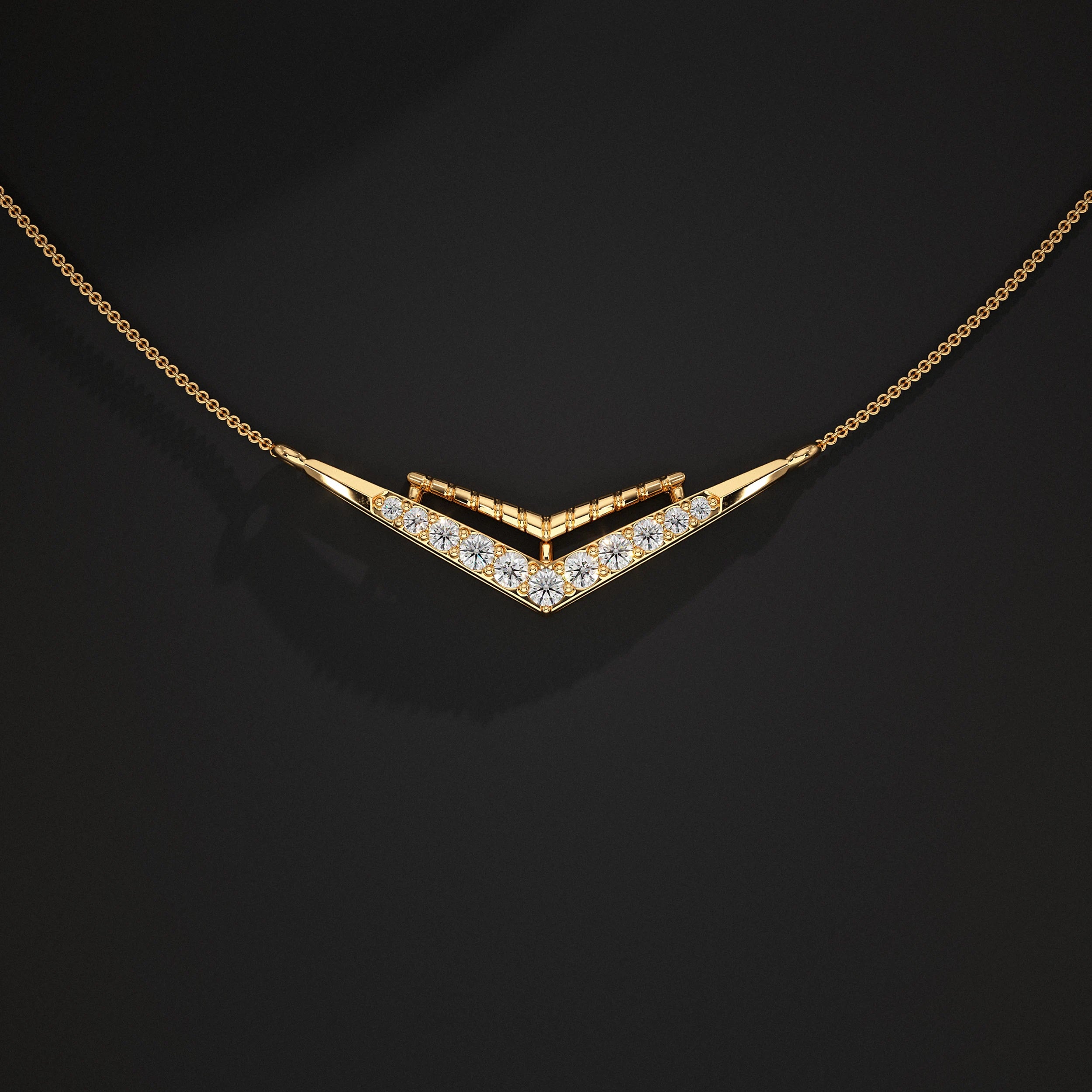 Round Cut Lab Diamond Chevron Pendant