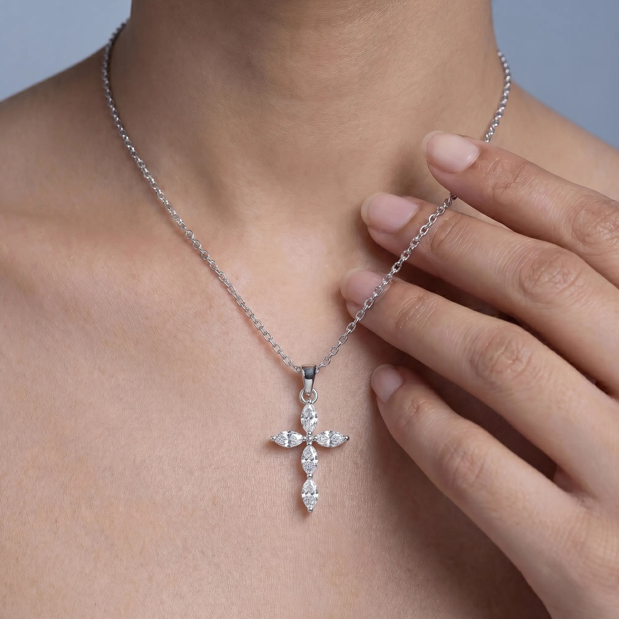 Marquise Lab Diamond Cross Pendant