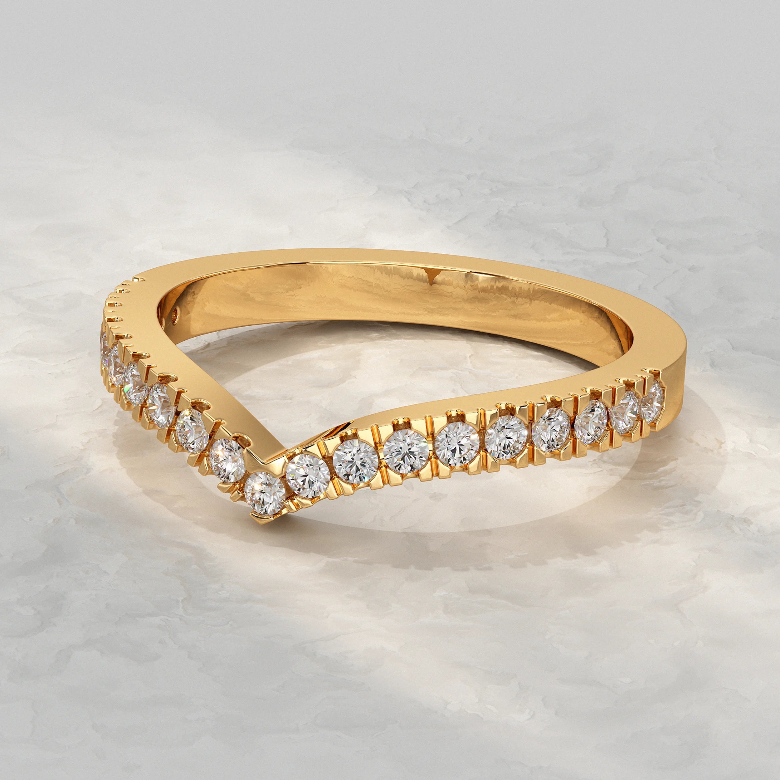 Round Diamond Curved Wedding Band