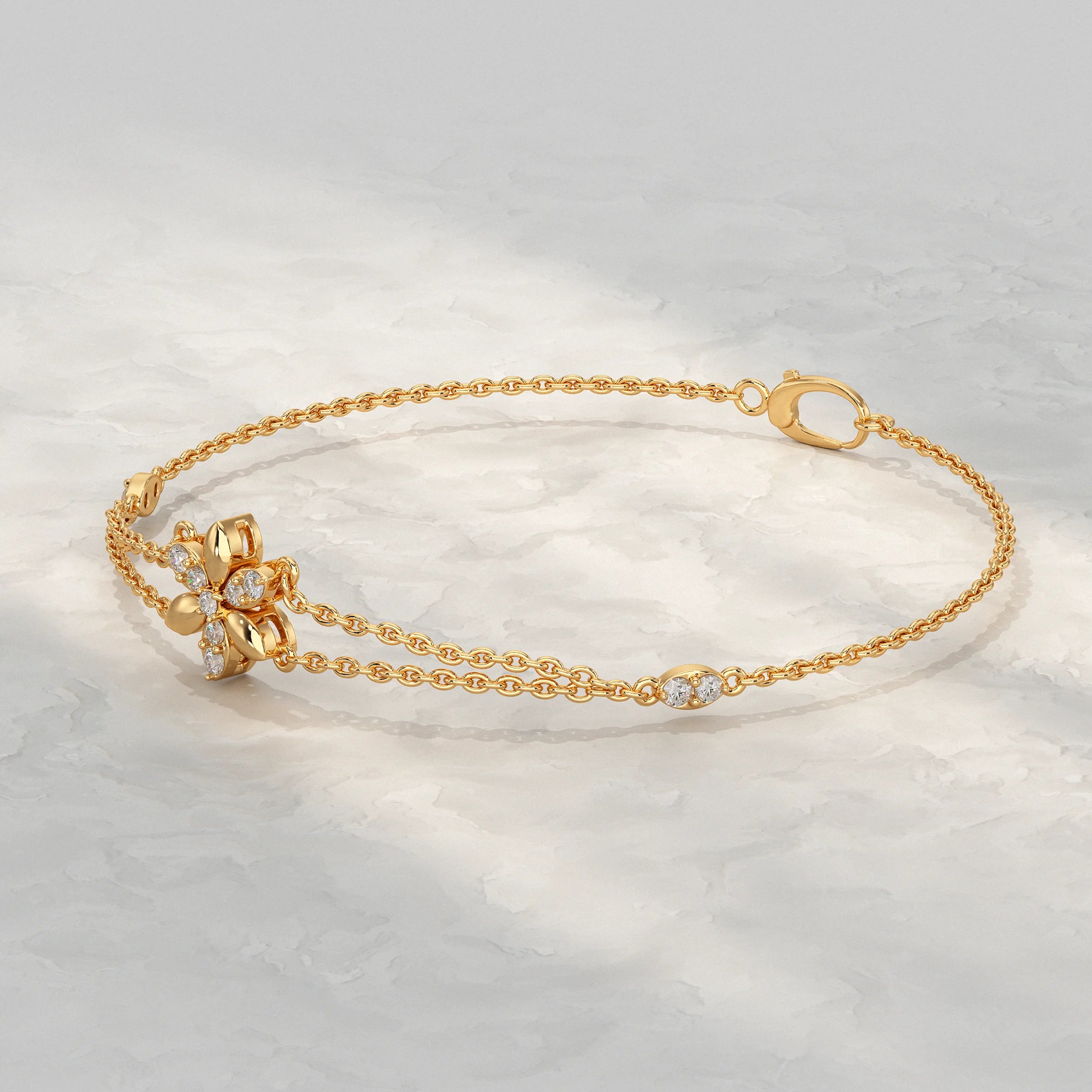 Round Diamond Floral Design Chain Bracelet