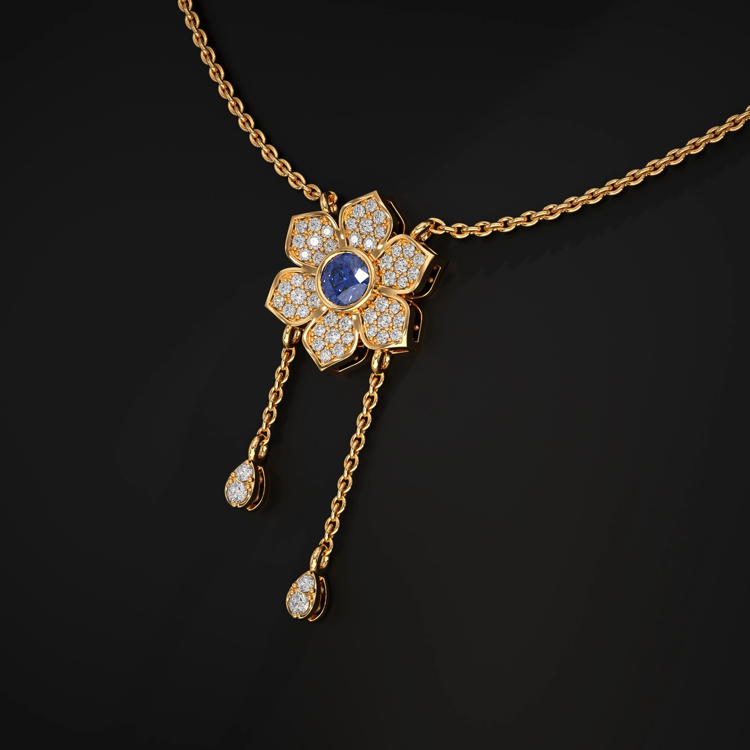 Flower Petal Pendant With Drop Chains