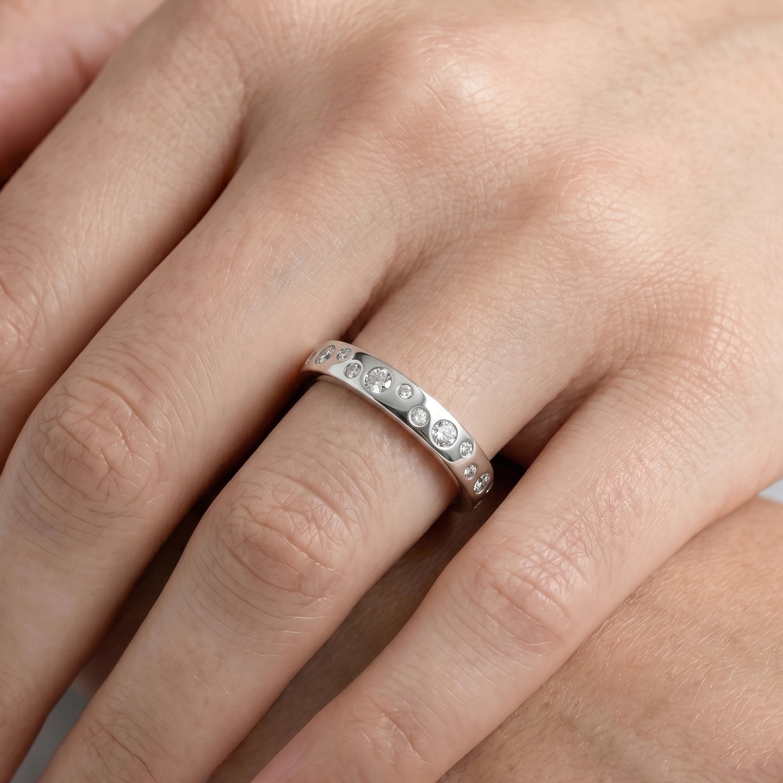 Round Lab Diamond Flush Set Wedding Band