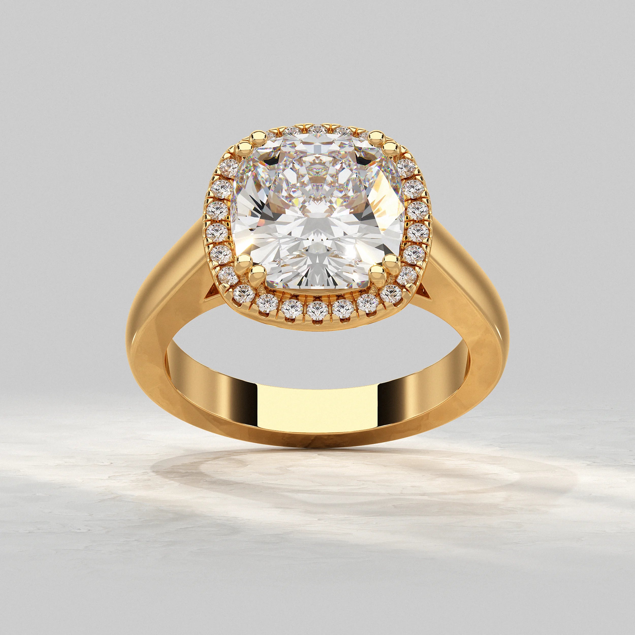 Cushion Cut Halo Solitaire Engagement Ring