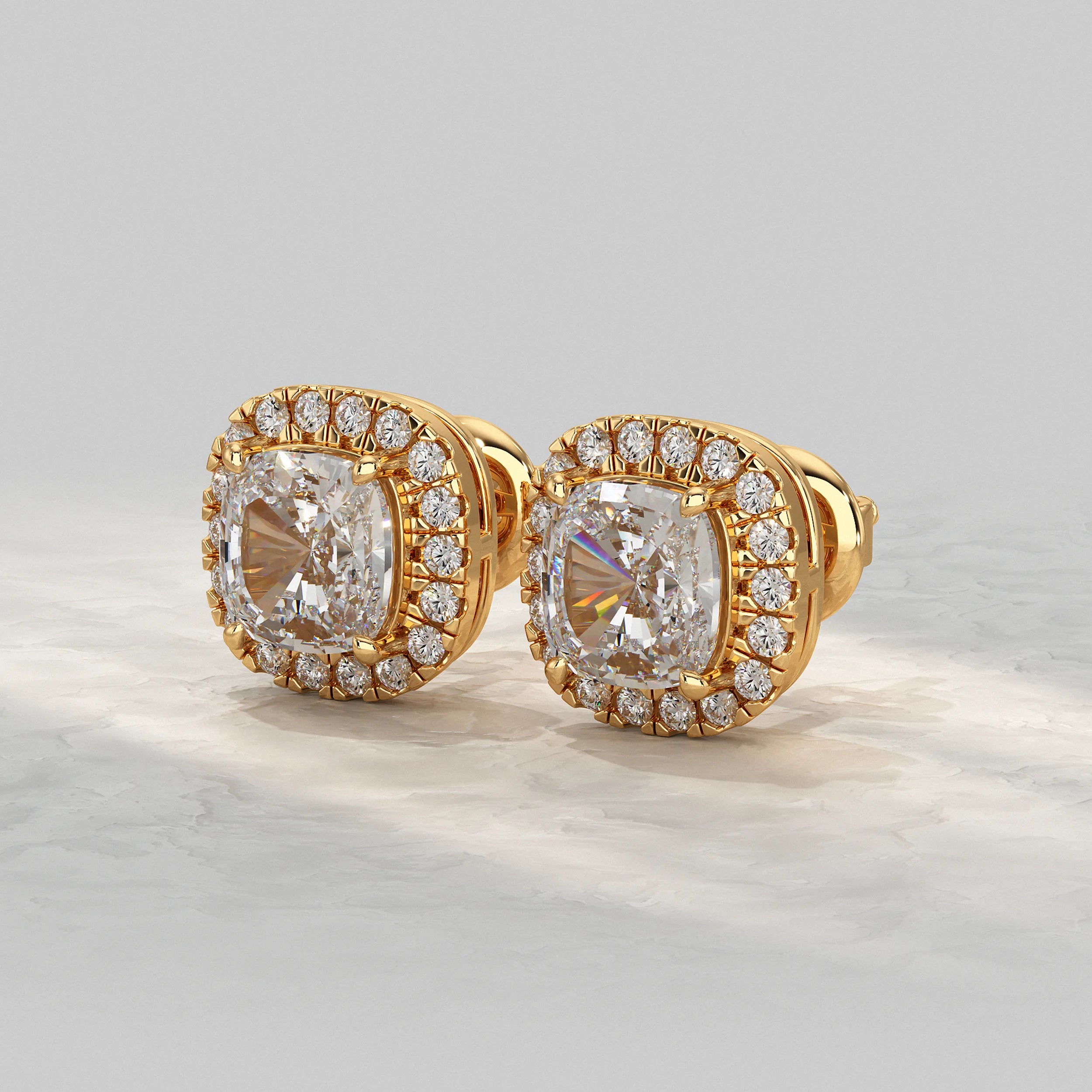 Cushion Lab Diamond Halo Stud Earrings