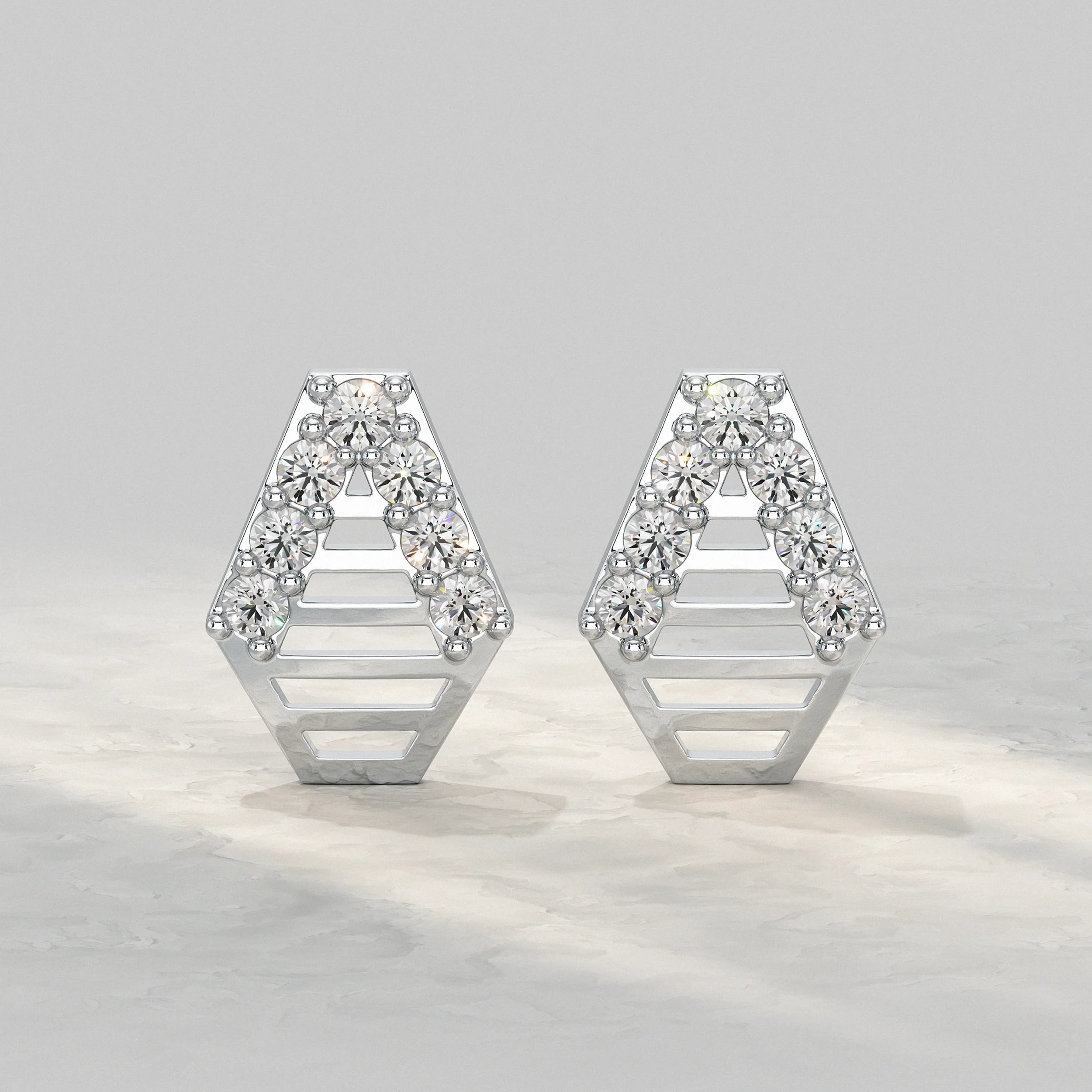 Geometric Ladder Round Diamond Stud Earrings