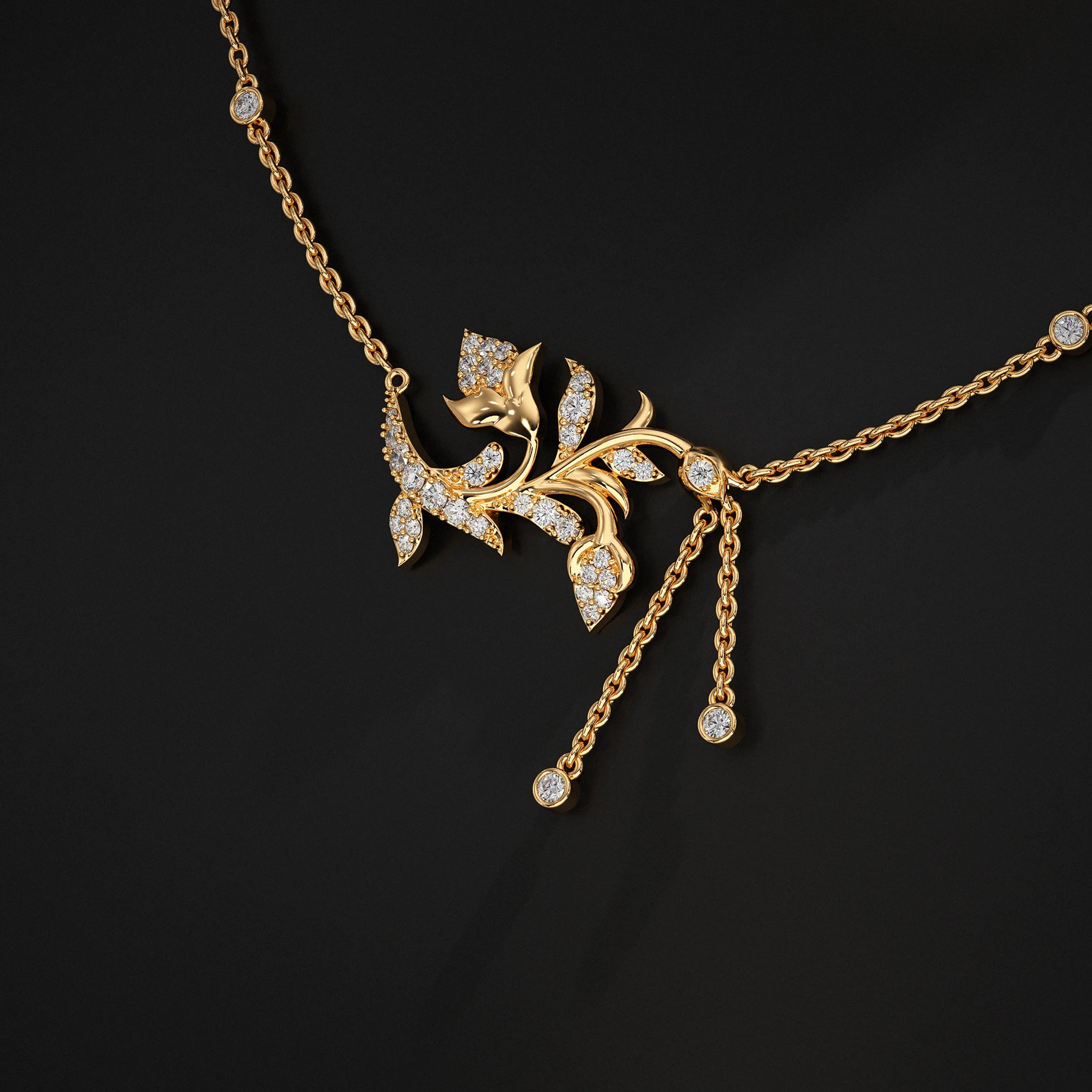 Round Lab Diamond Leaf Shape Pendant