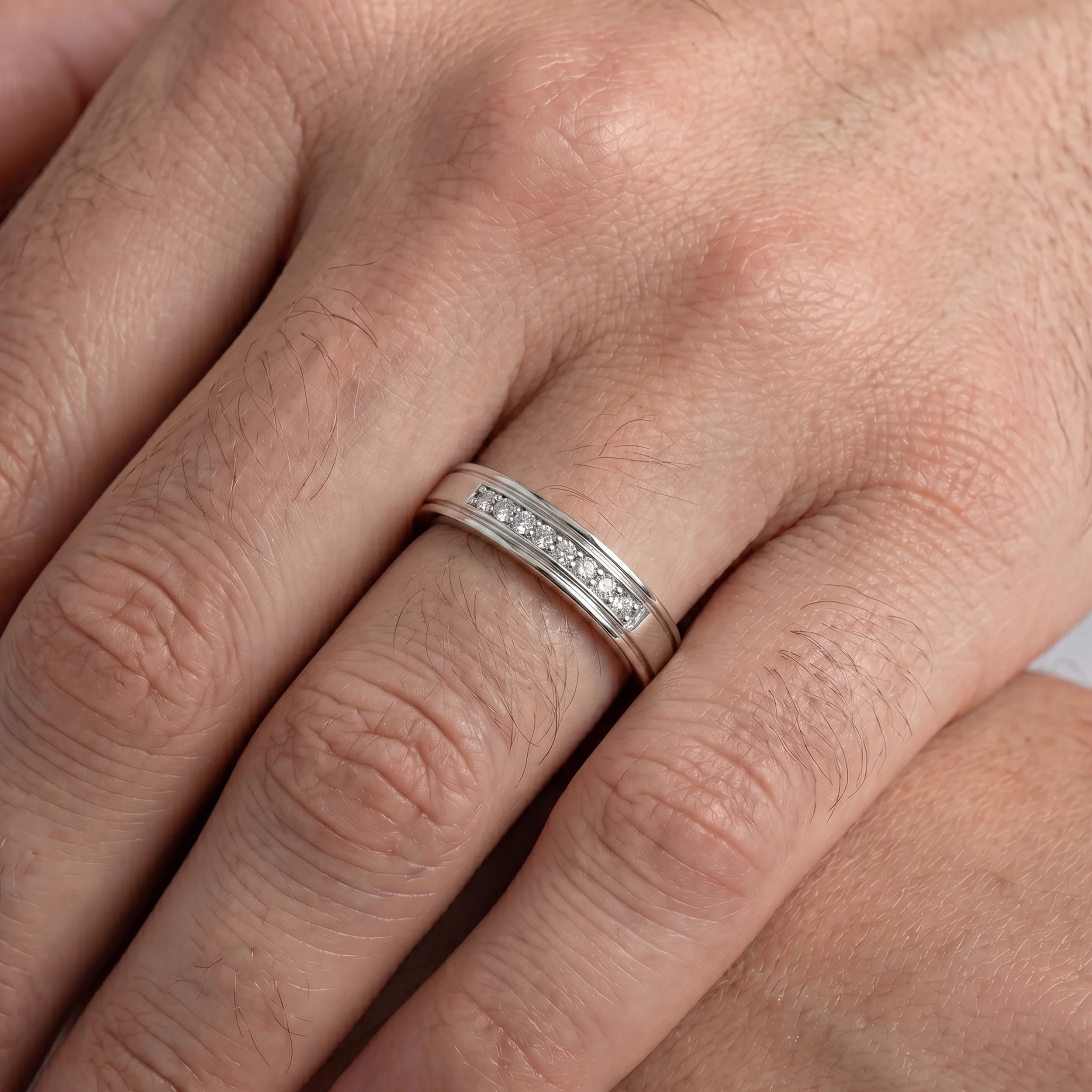 Round Diamond Channel Set Wedding Band