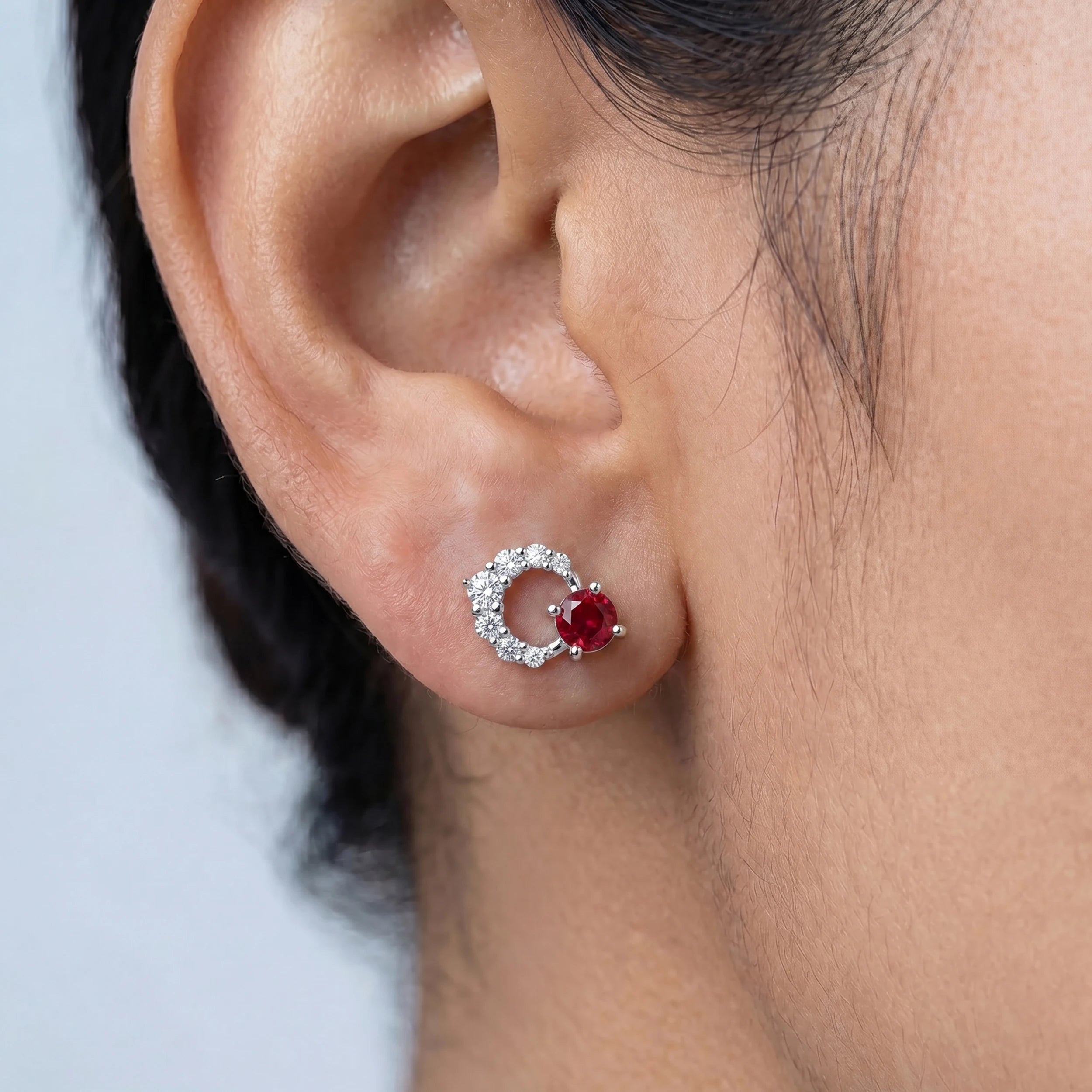 Red Round Cut Gemstone Stud