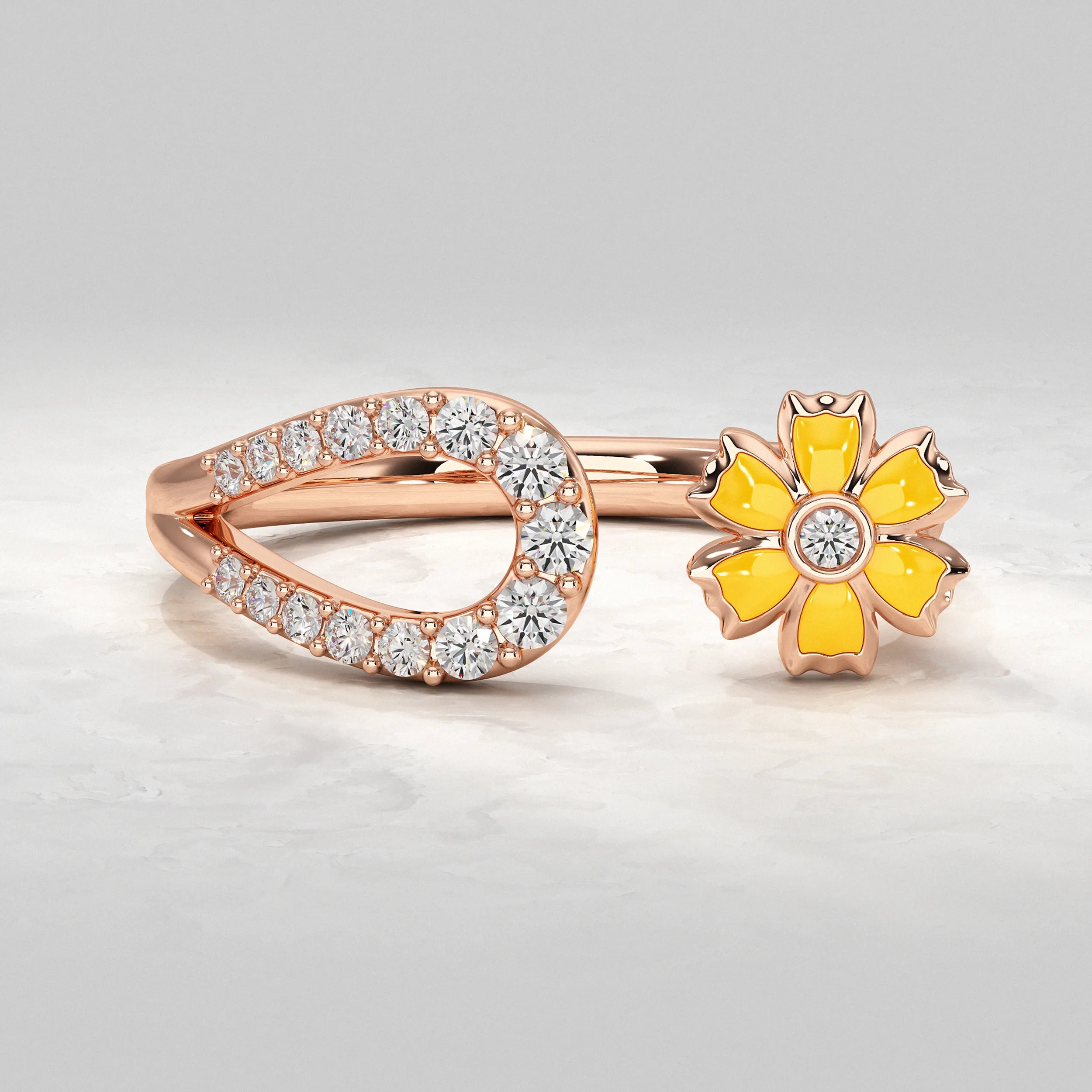 Rose-Gold-Ring-with-Diamond-Band-and-Yellow-Flower
