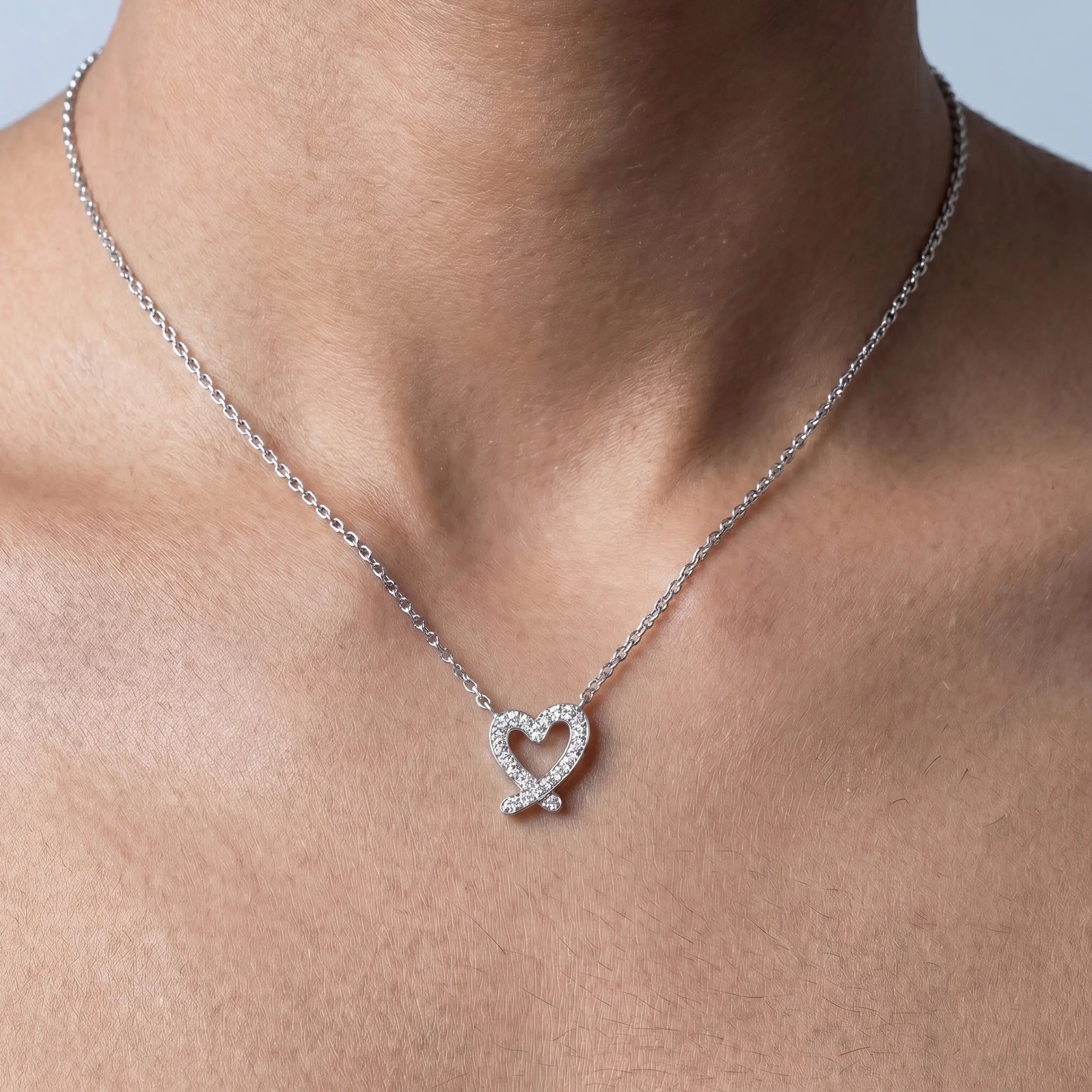 Open Heart Shape Round Diamond Pendant