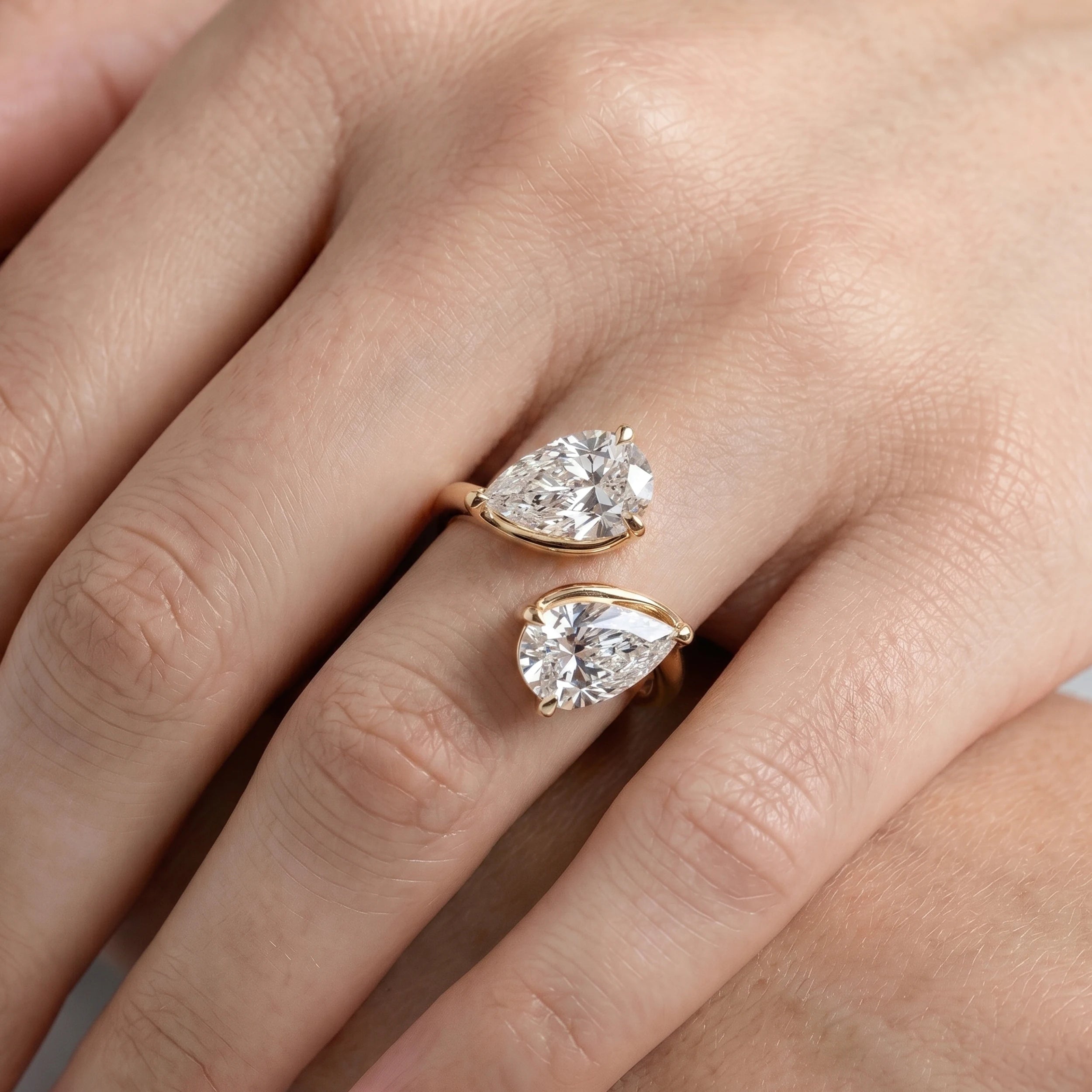 Bypass Pear Lab Diamond Two Stone Ring