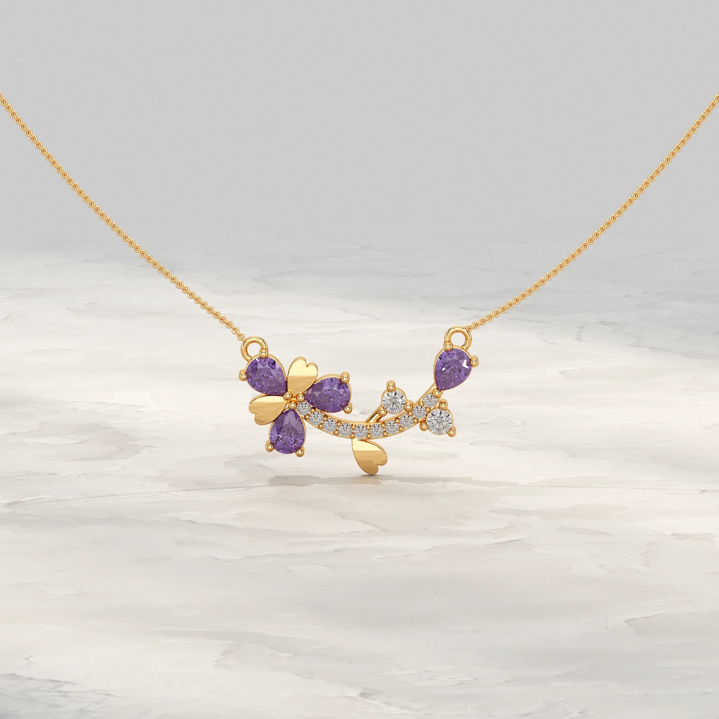 Pear Amethyst And Lab Diamond Pendant