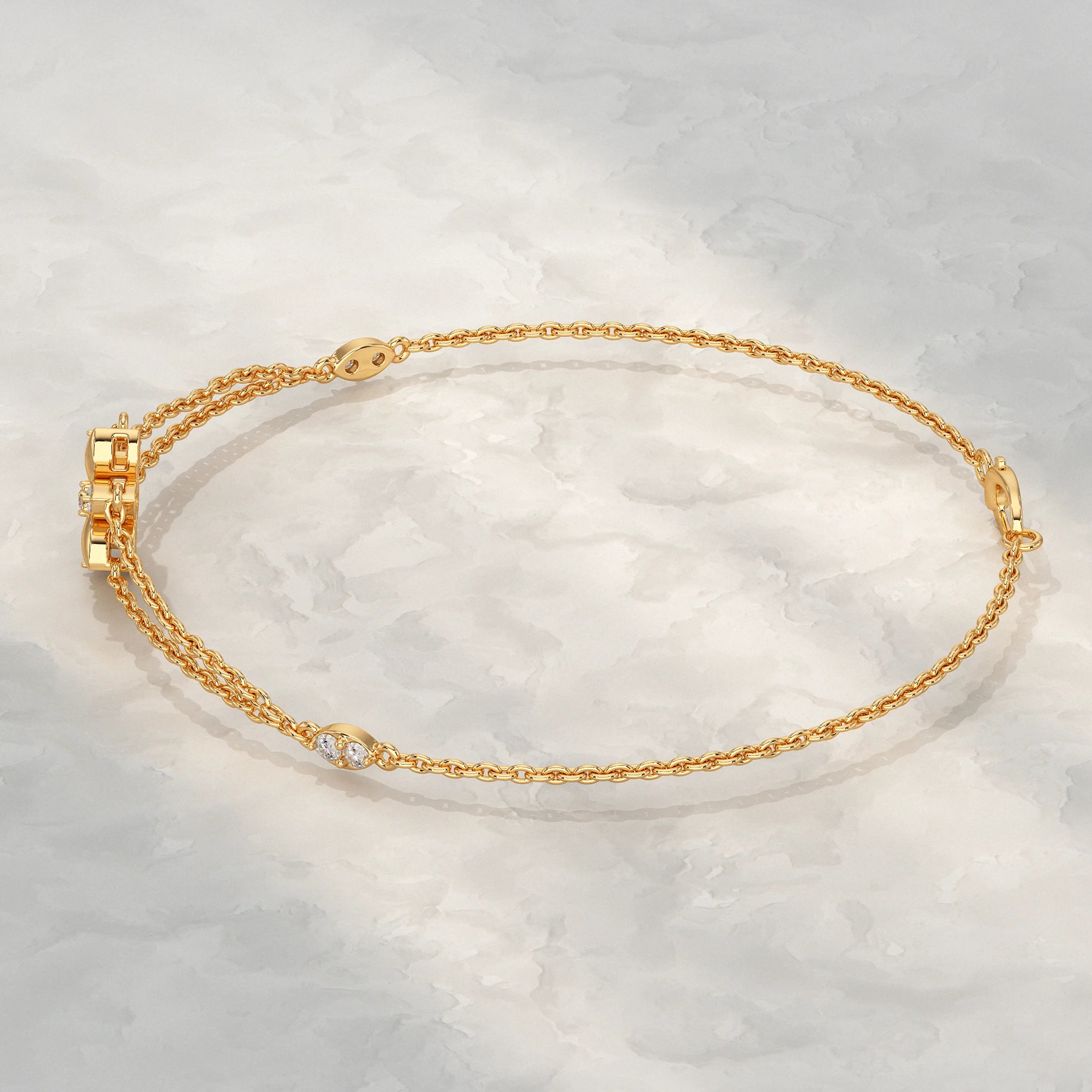 Round Diamond Floral Design Chain Bracelet