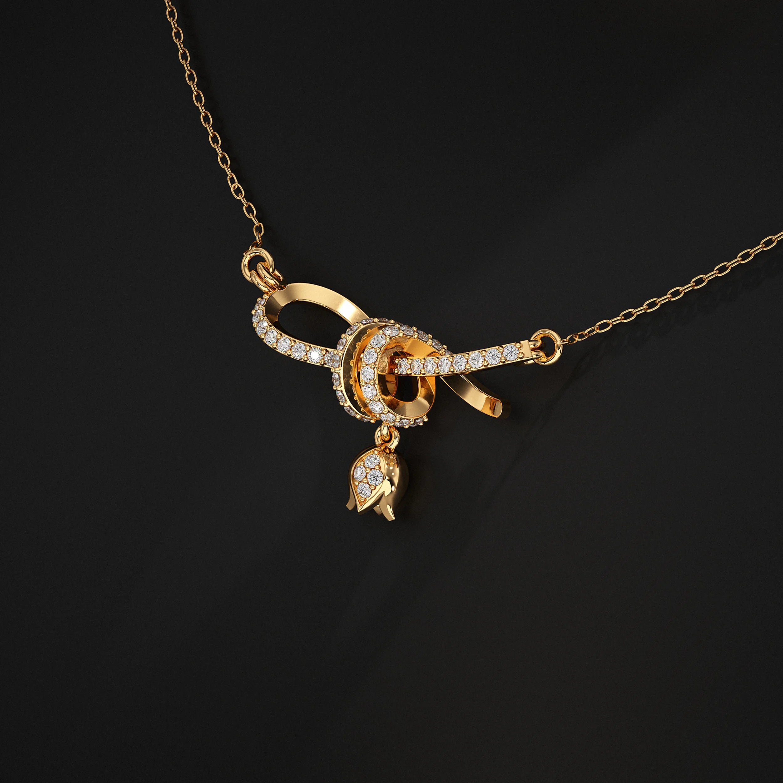 Round Lab Diamond Ribbon Knot Pendant