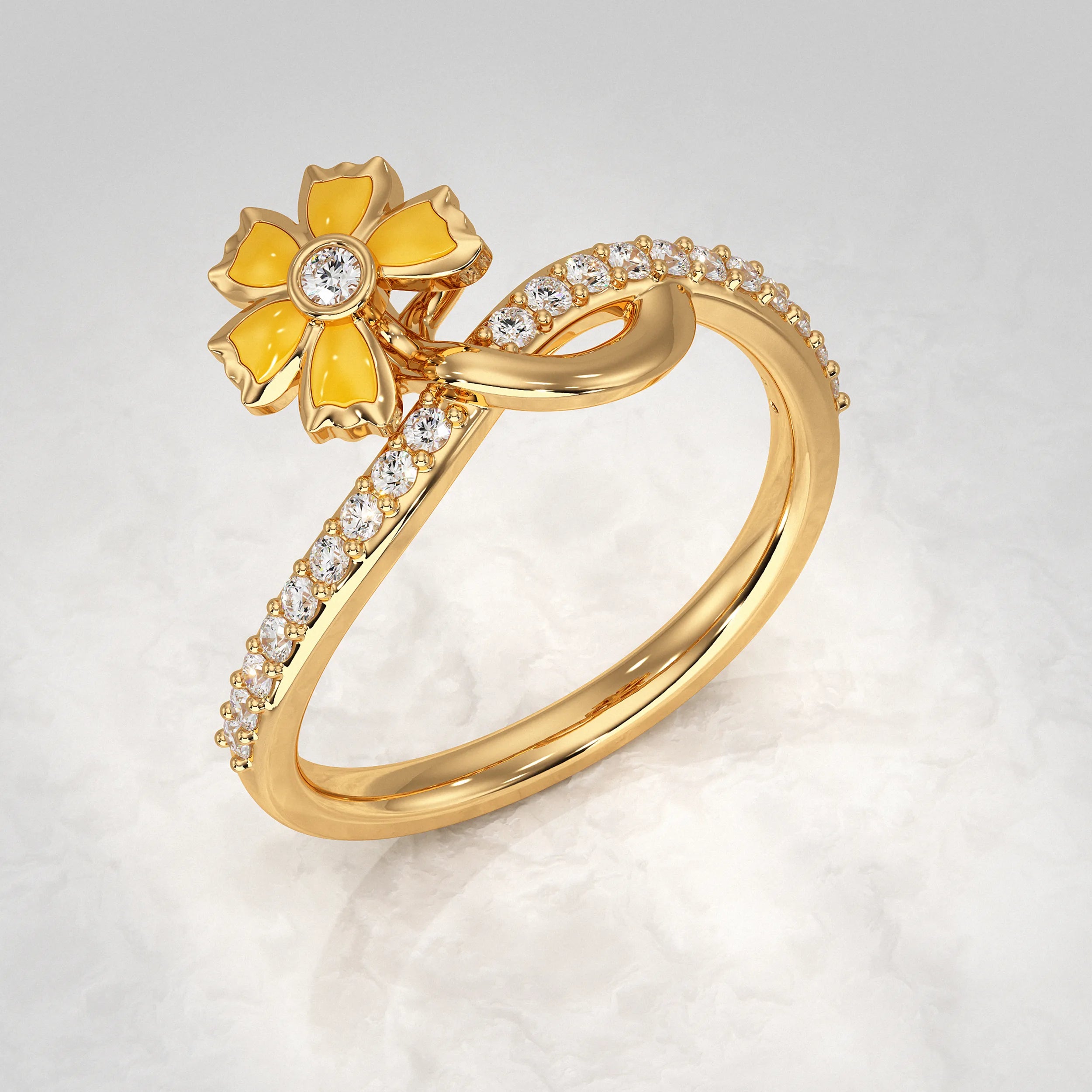 Yellow-Gold-Ring-with-Diamond-and-Yellow-Petal-Design
