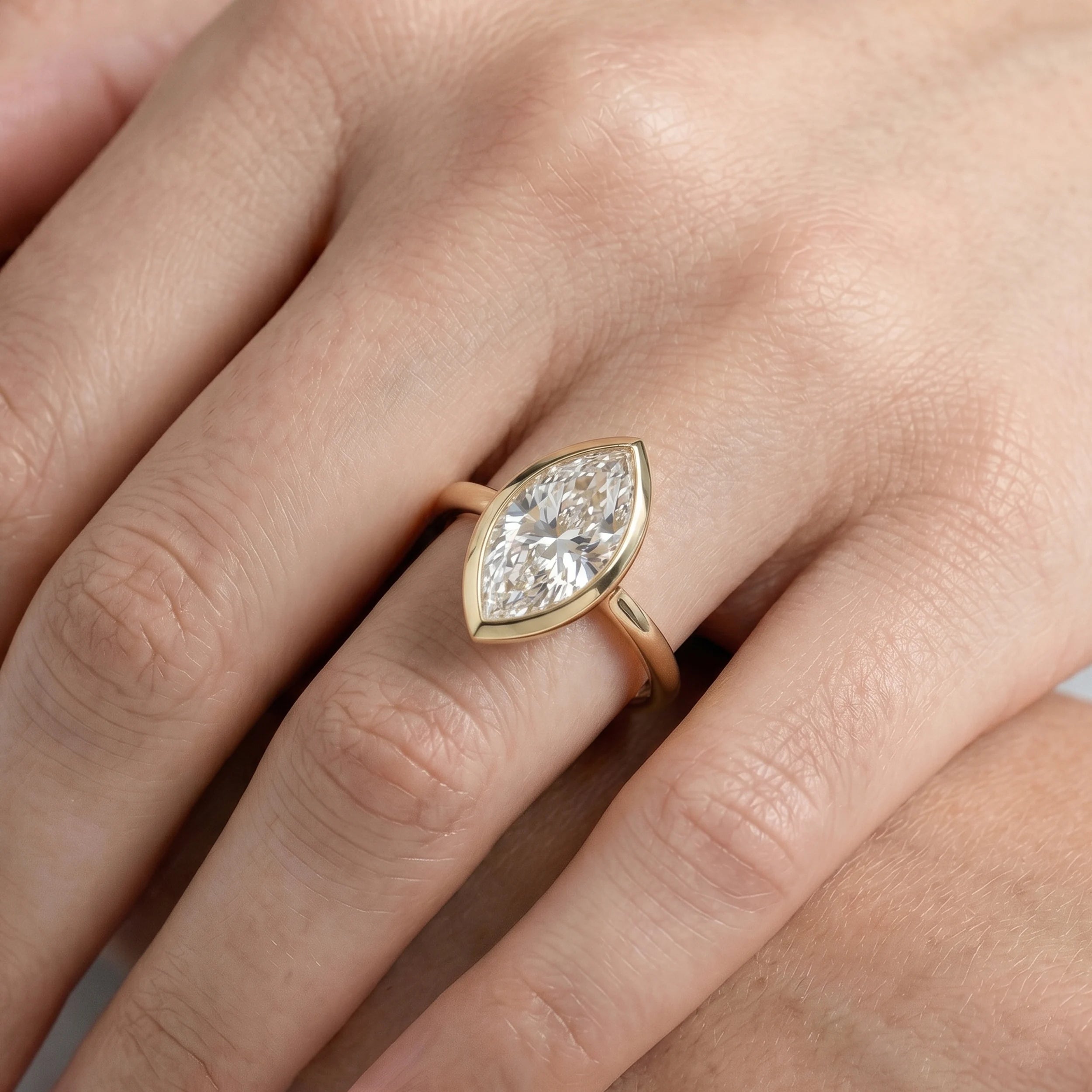 Bezel Set Marquise Lab Diamond Solitaire Ring