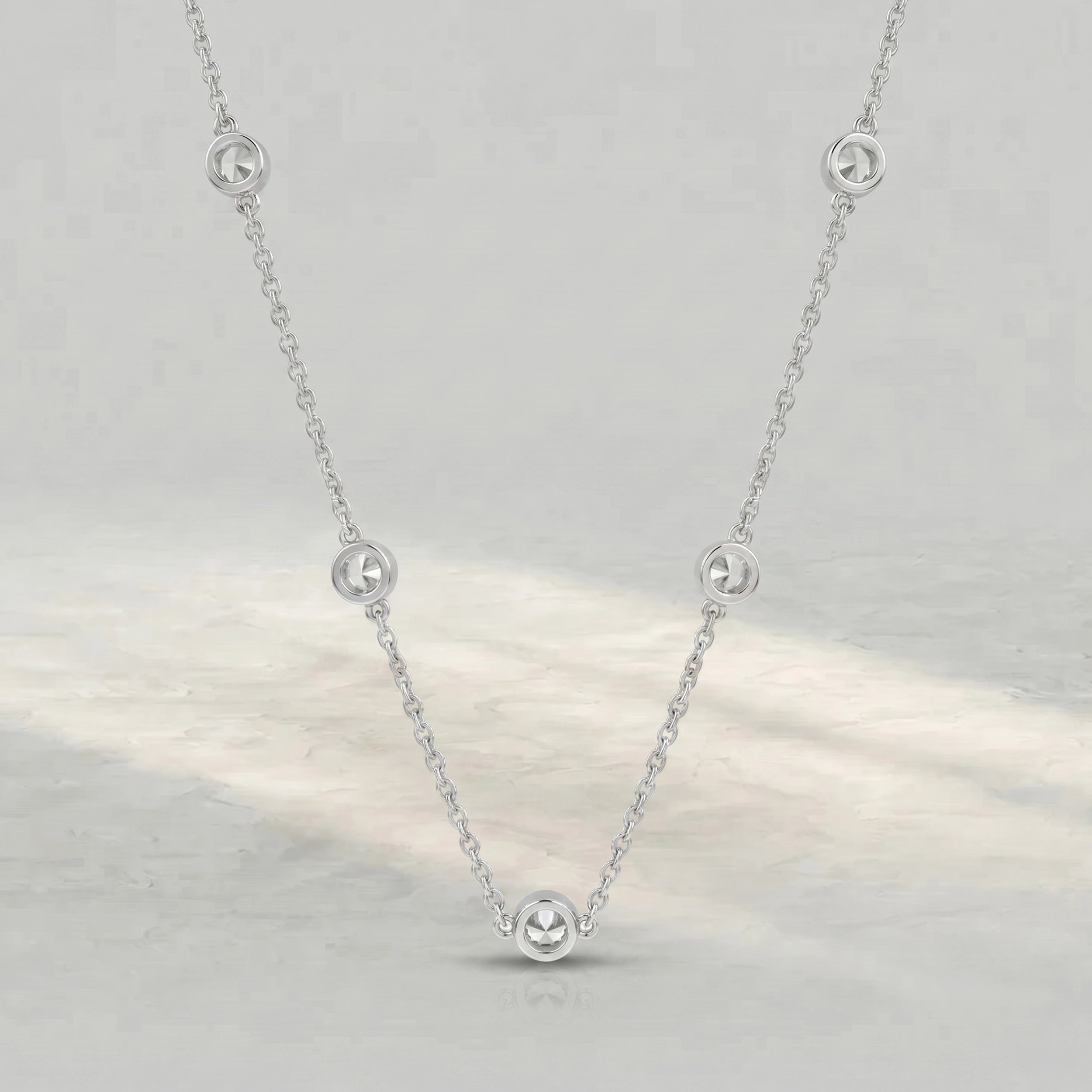 Bezel Set Round Diamond Station Necklace Pendant
