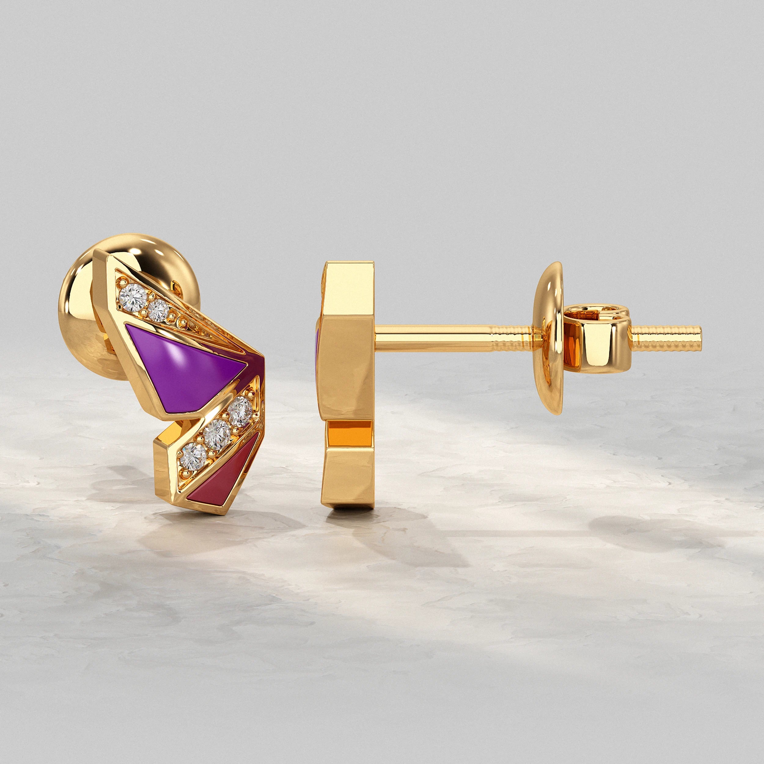 Purple Enamel Butterfly Lab Diamond Stud Earrings