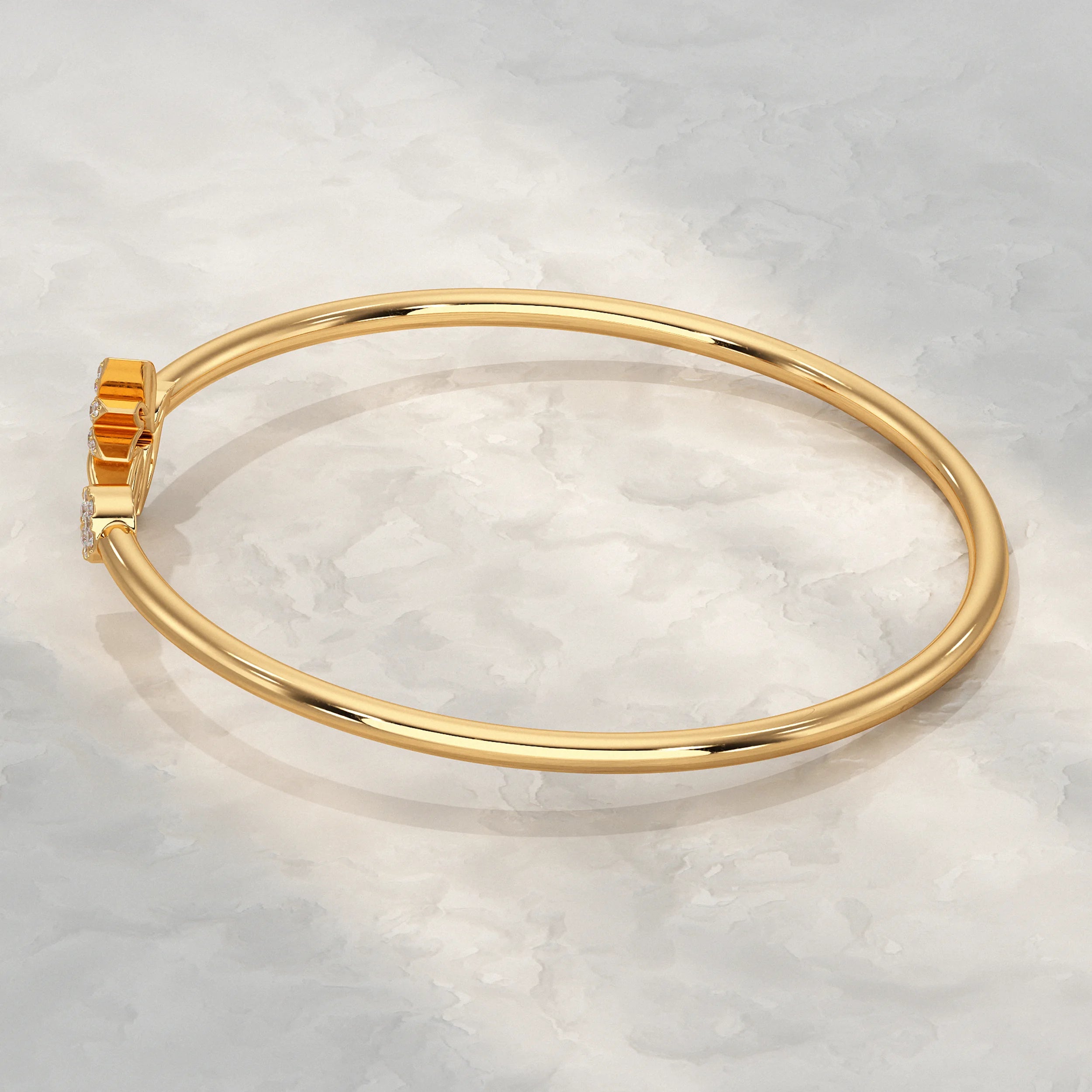 Round Diamond Open Cuff Bangle