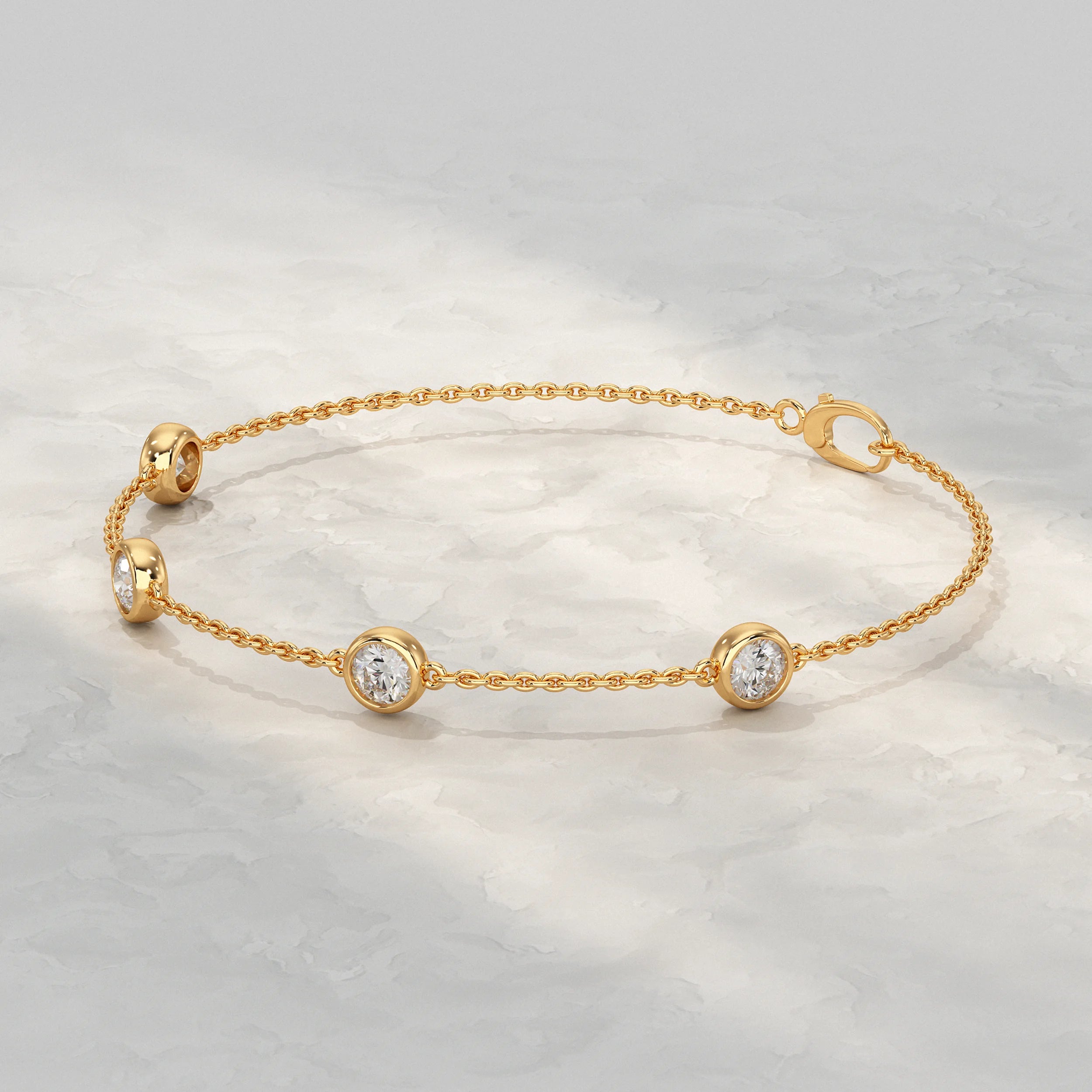 Round Cut Bezel Set Chain Bracelet