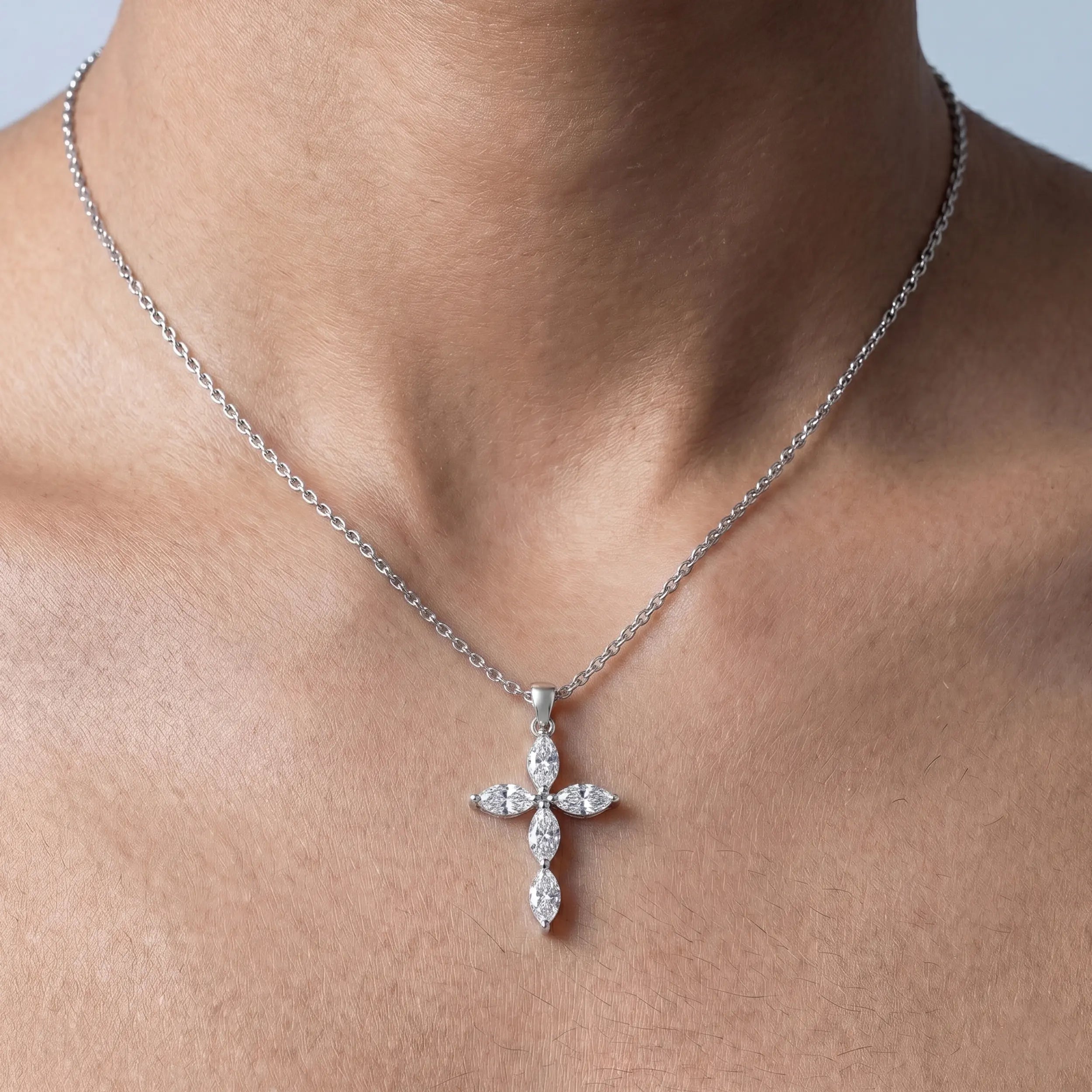 Marquise Lab Diamond Cross Pendant