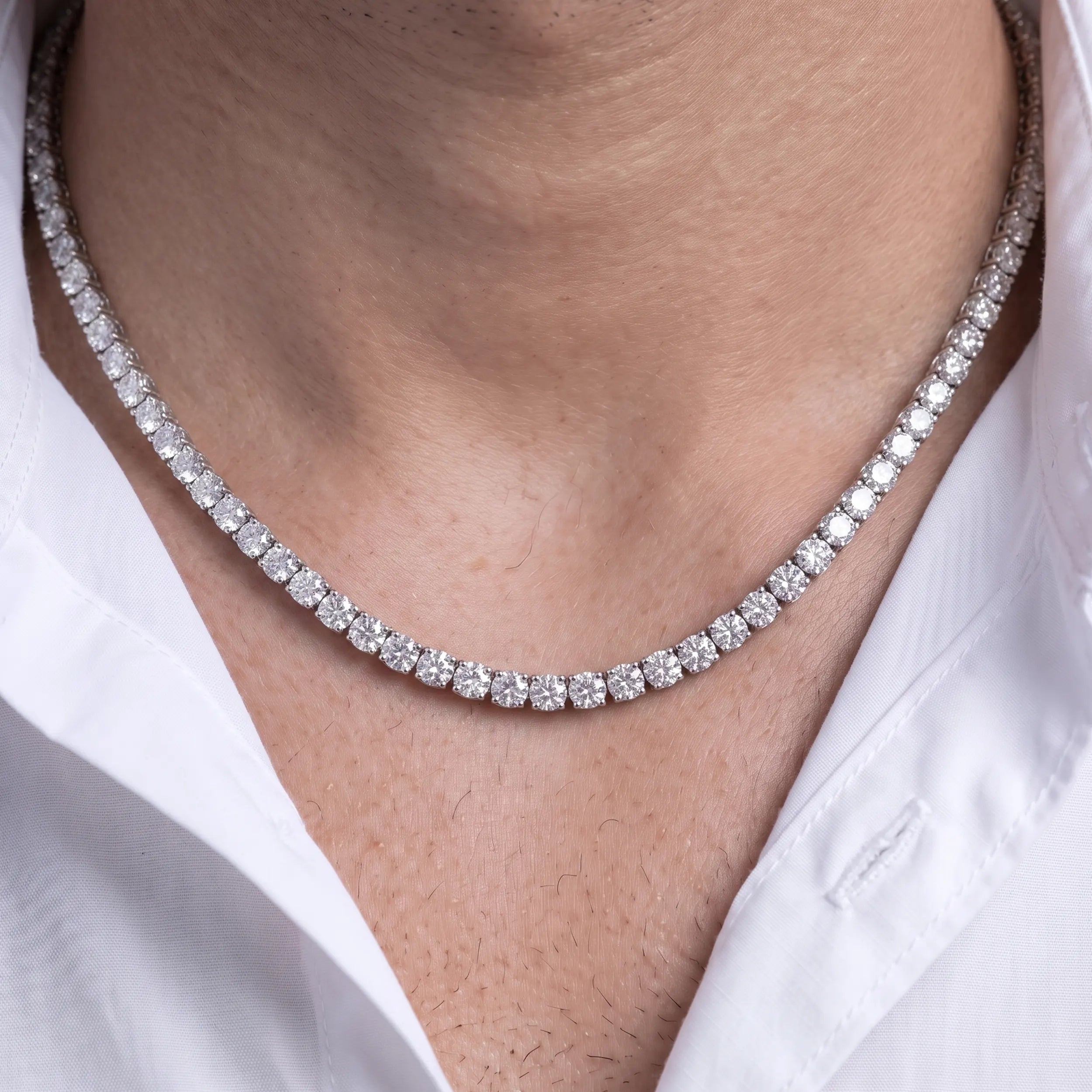 Round Lab Diamond Tennis Men's Necklace